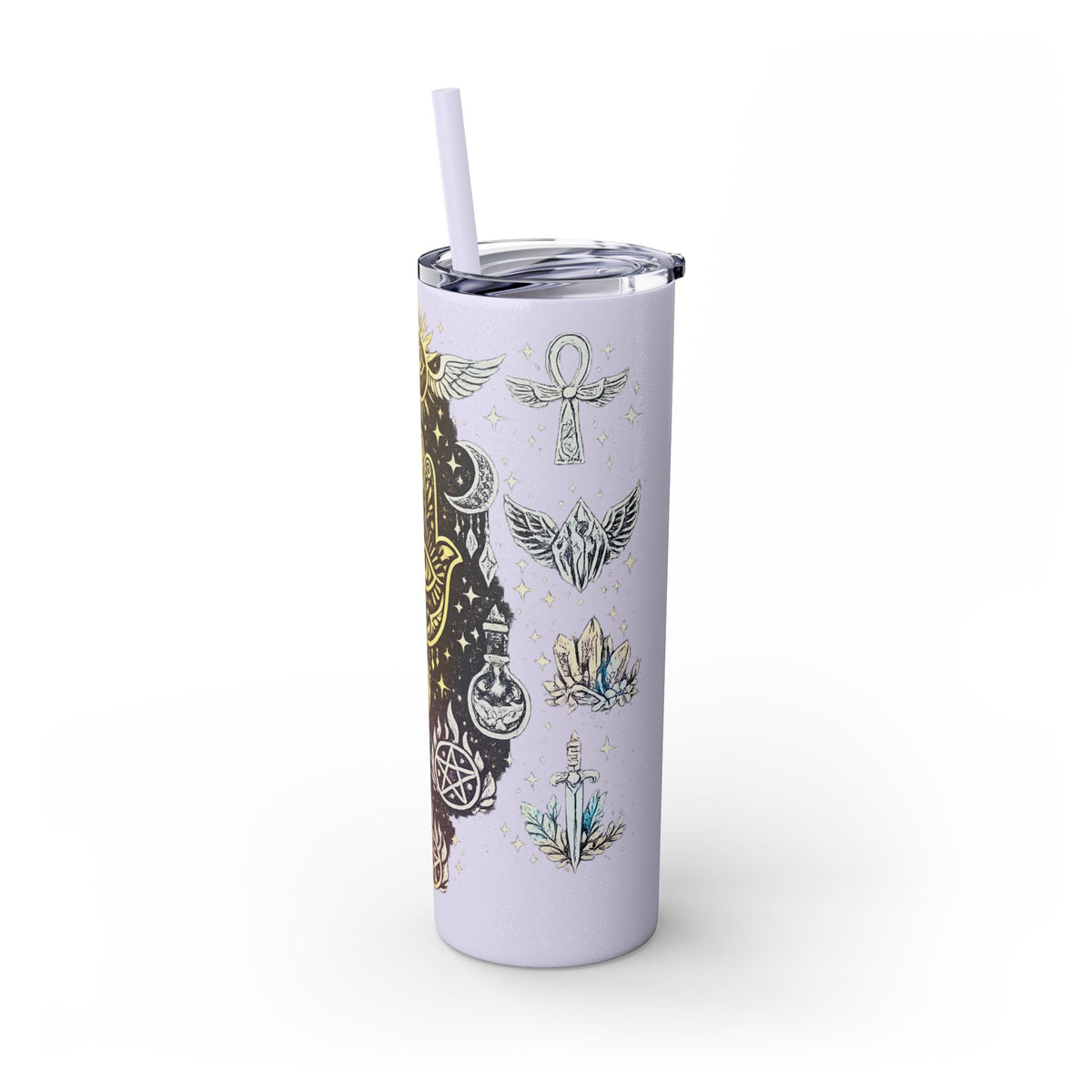 20oz Skinny Tumbler — Gold Mystic Hamsa & Celestial Eye Tumbler with Straw
