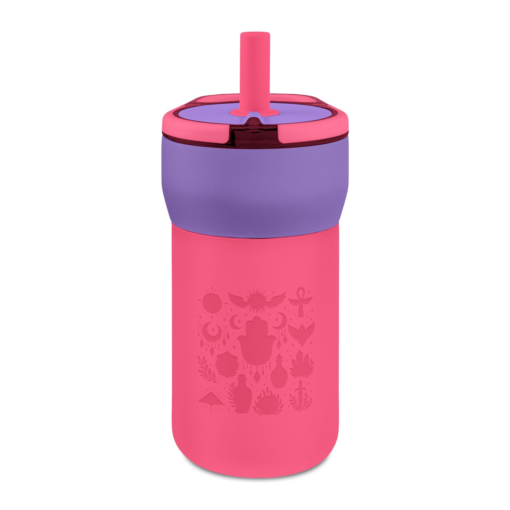 Kids 12oz Leakproof Straw Tumbler — Engraved Nature Icons, Child-Friendly Travel Cup