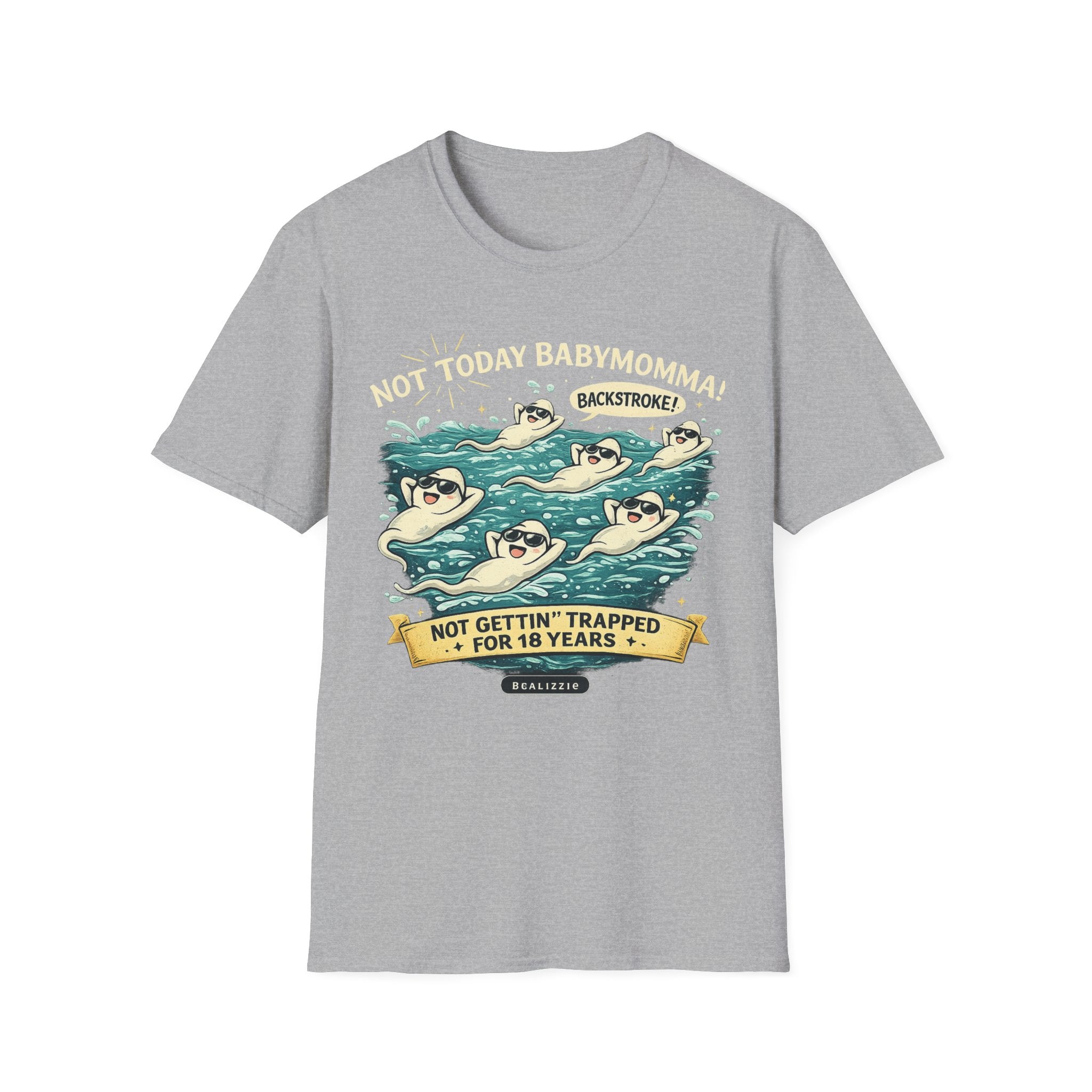 Backstroke Sloths T-Shirt — Cute Retro Swimming Sloth Design ("Backstroke! Not Today Harassment")