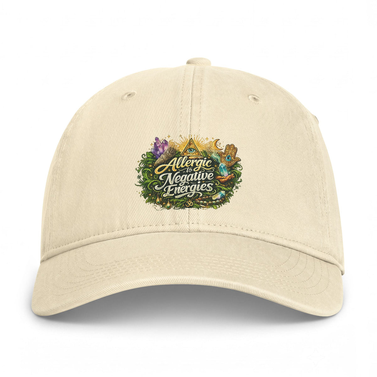 Allergic to Negative Energies Cap — Embroidered Nature Crest Dad Hat
