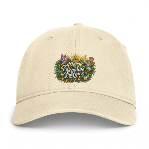 Allergic to Negative Energies Cap — Embroidered Nature Crest Dad Hat