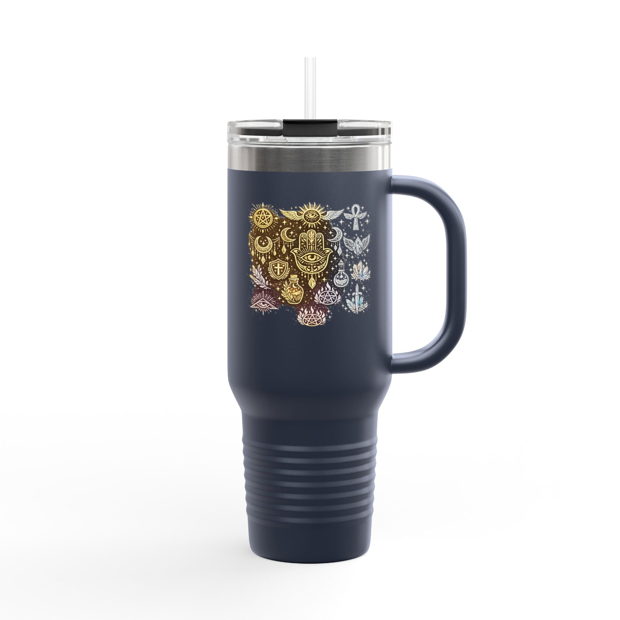 40oz Insulated Travel Mug — Steampunk Gear Floral Motorcycle Skull