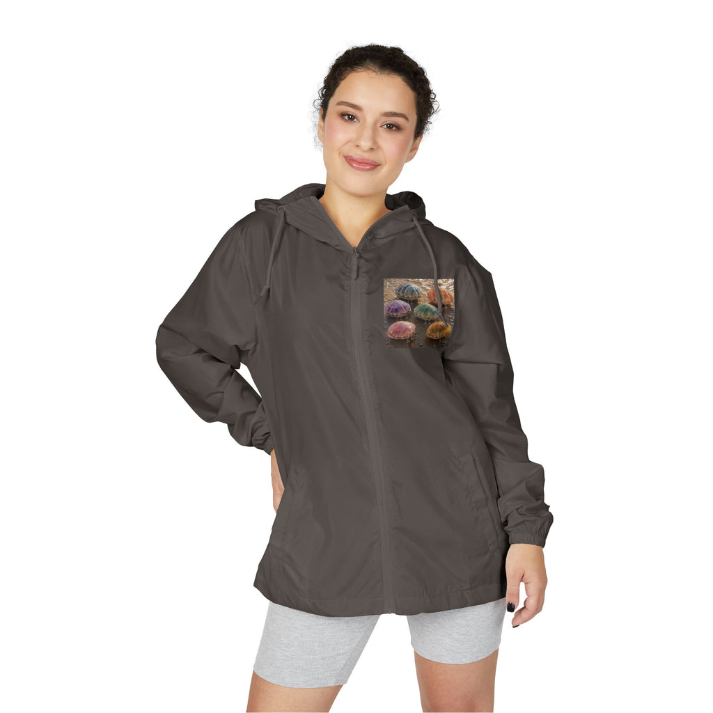 Windbreaker Jacket — Colorful Sea Urchin Pocket Print, Lightweight Hooded Shell