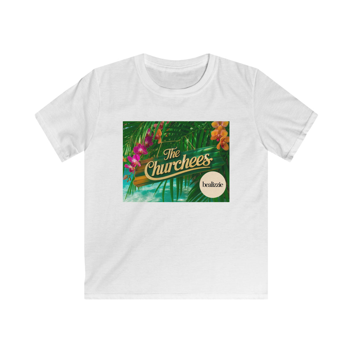 Kids Tee — Tropical 'The Churchees' Logo Shirt (Hawaiian Floral)
