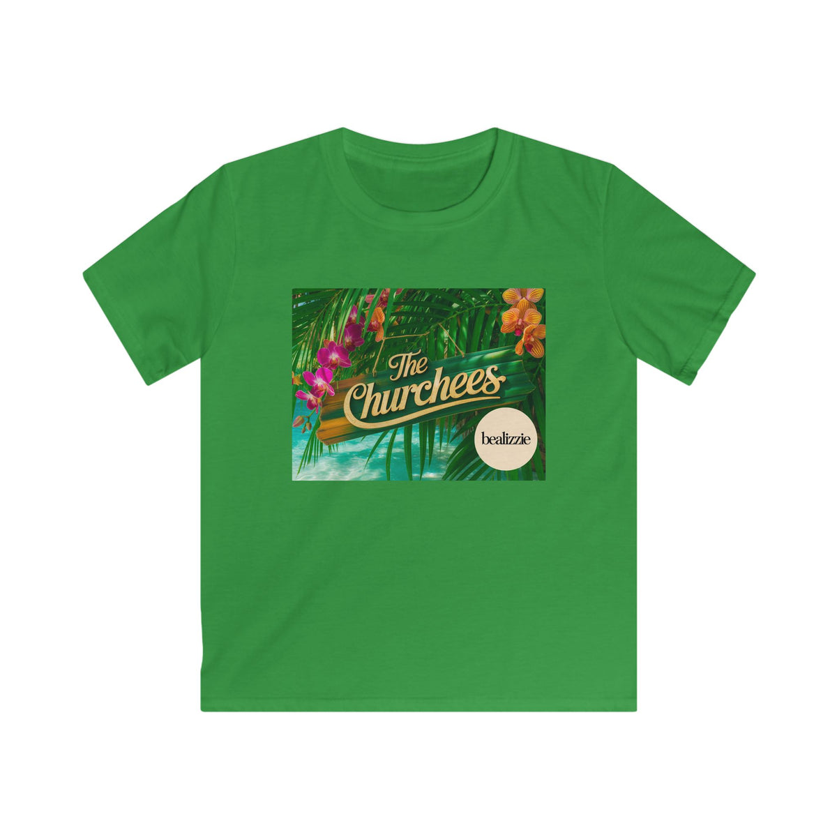 Kids Tee — Tropical 'The Churchees' Logo Shirt (Hawaiian Floral)