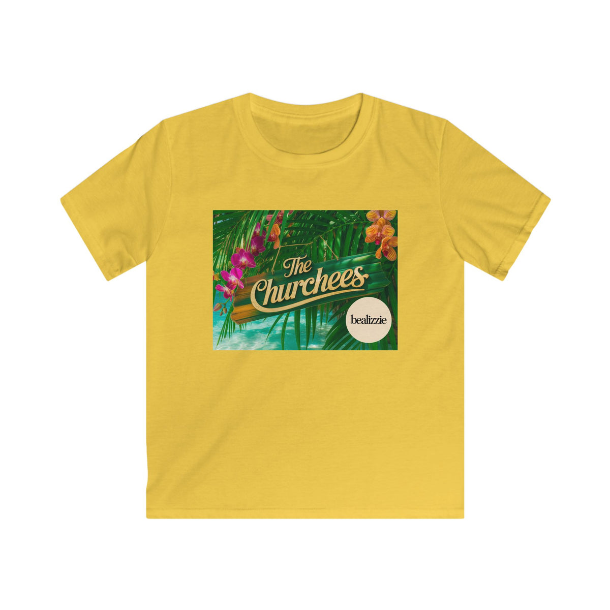 Kids Tee — Tropical 'The Churchees' Logo Shirt (Hawaiian Floral)