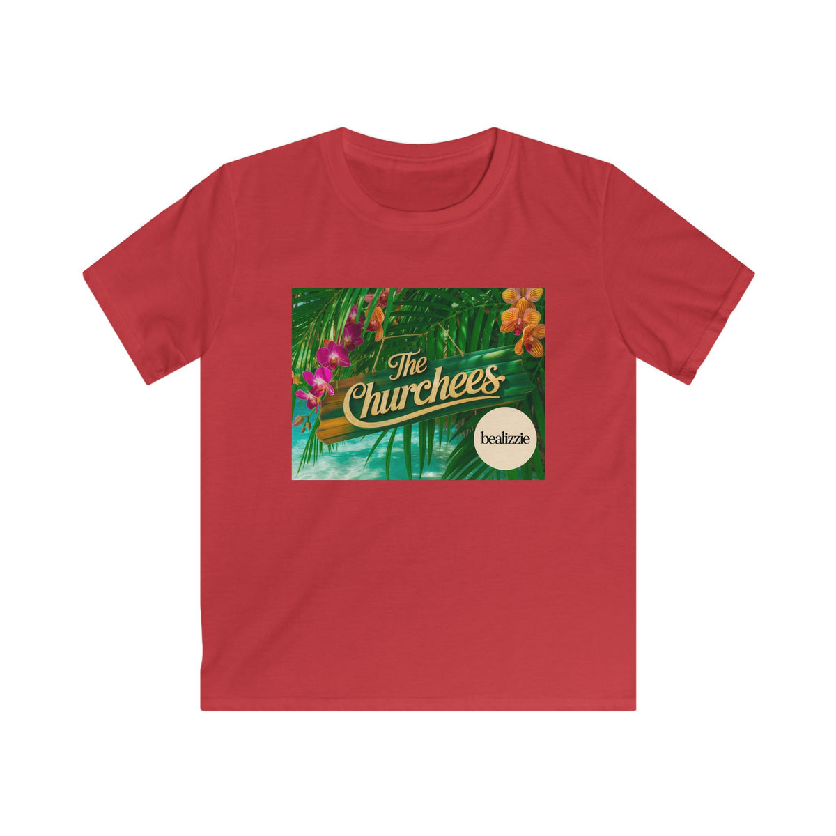 Kids Tee — Tropical 'The Churchees' Logo Shirt (Hawaiian Floral)