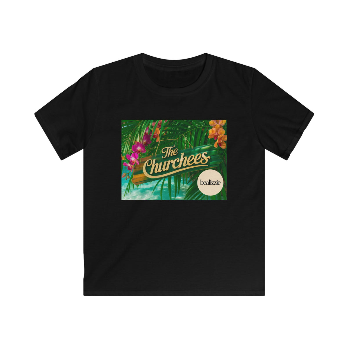 Kids Tee — Tropical 'The Churchees' Logo Shirt (Hawaiian Floral)