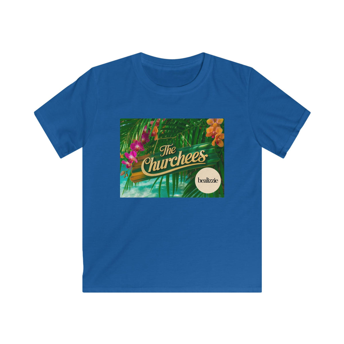 Kids Tee — Tropical 'The Churchees' Logo Shirt (Hawaiian Floral)