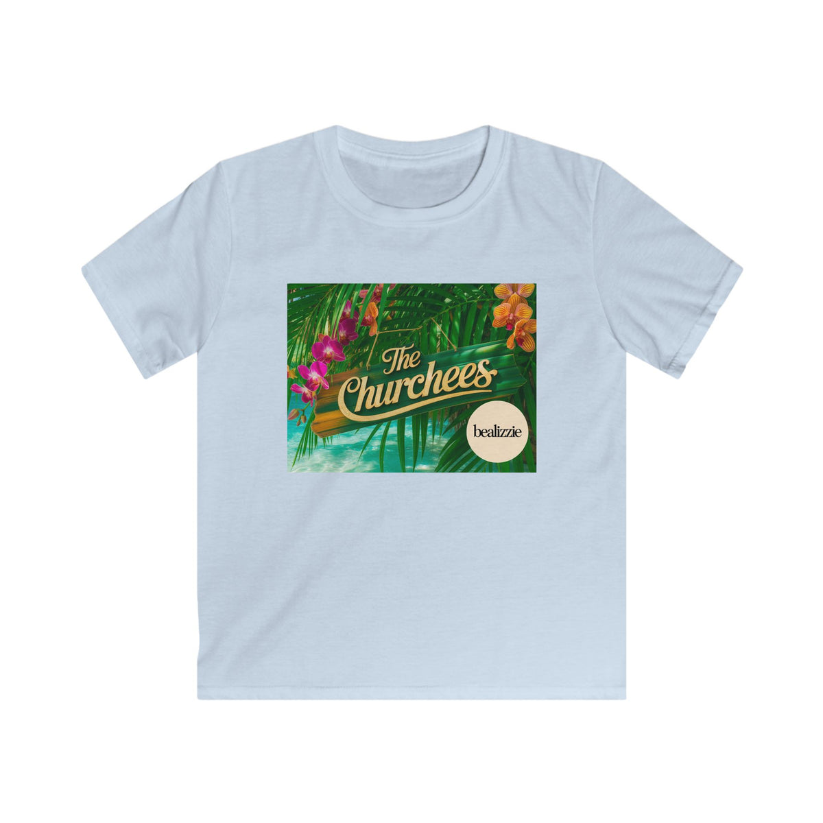 Kids Tee — Tropical 'The Churchees' Logo Shirt (Hawaiian Floral)