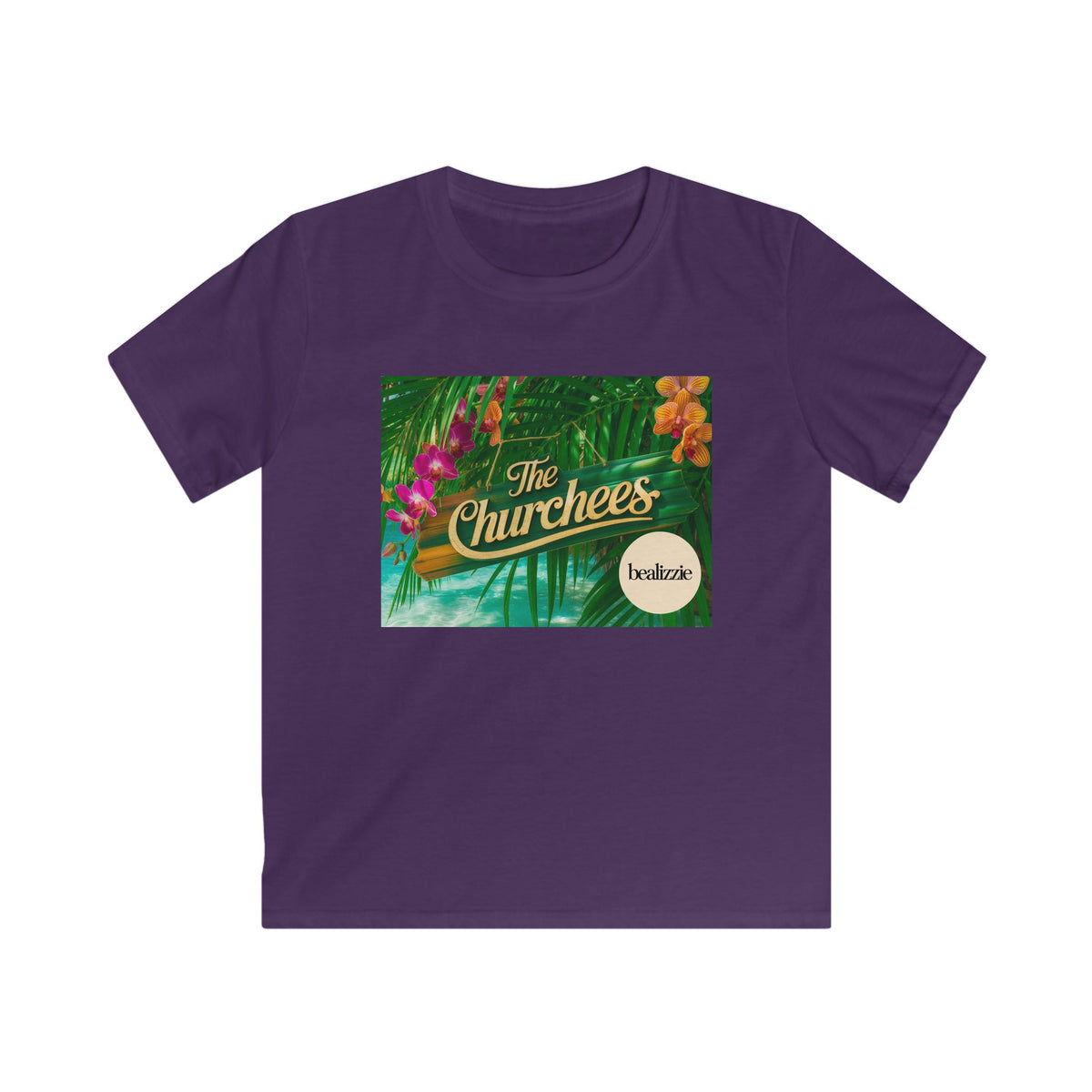 Kids Tee — Tropical 'The Churchees' Logo Shirt (Hawaiian Floral)