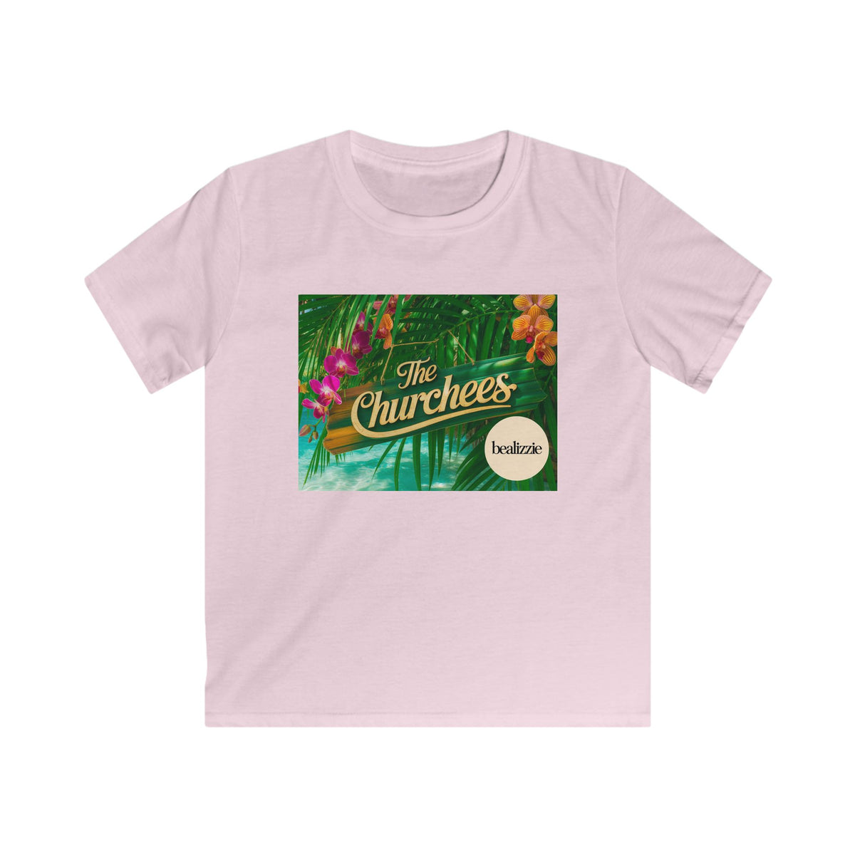 Kids Tee — Tropical 'The Churchees' Logo Shirt (Hawaiian Floral)