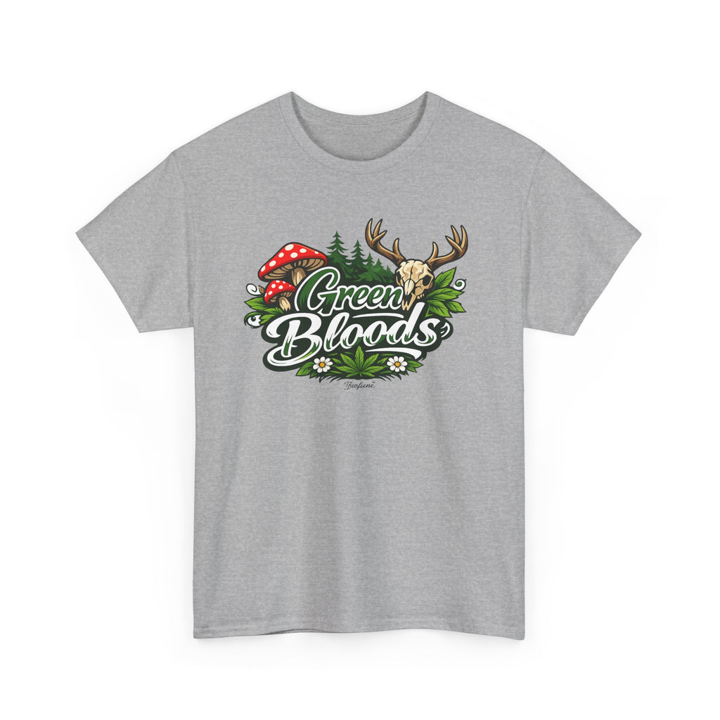 Green Bloods Nature T-Shirt – Deer, Mushrooms & Forest Graphic Tee