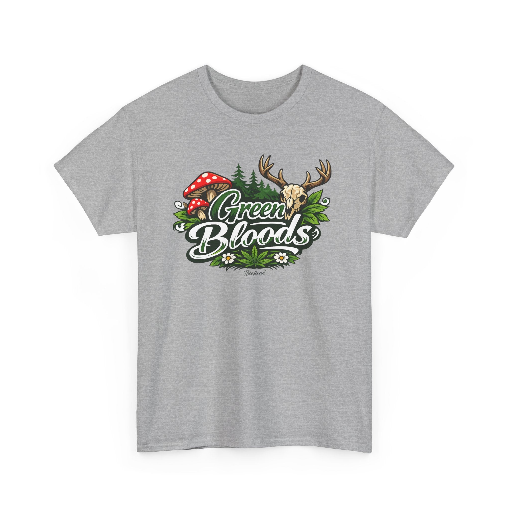 Green Bloods Nature T-Shirt – Deer, Mushrooms & Forest Graphic Tee