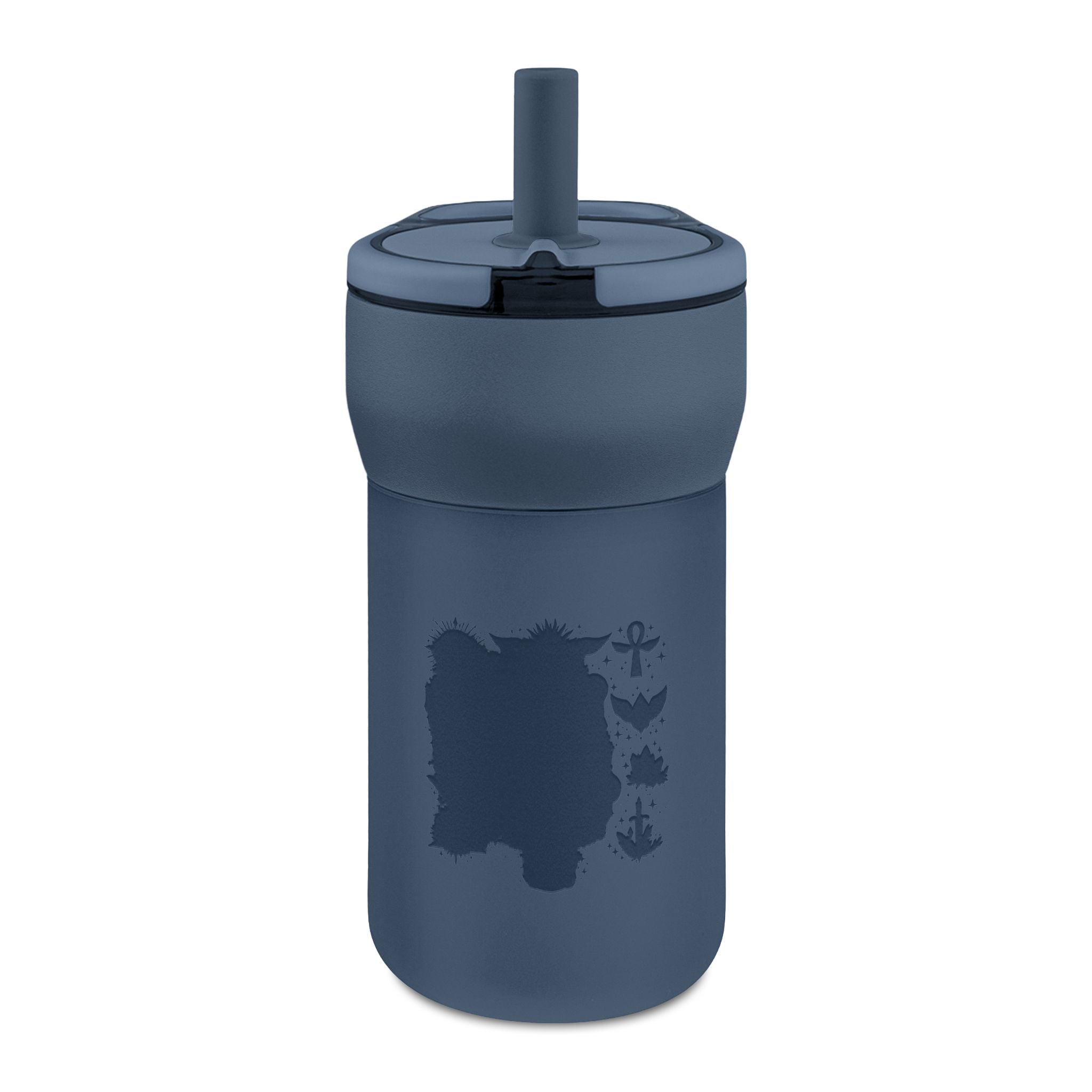 Kids 12oz Leakproof Straw Tumbler — Engraved Cute Animal Design, Toddler Water Bottle