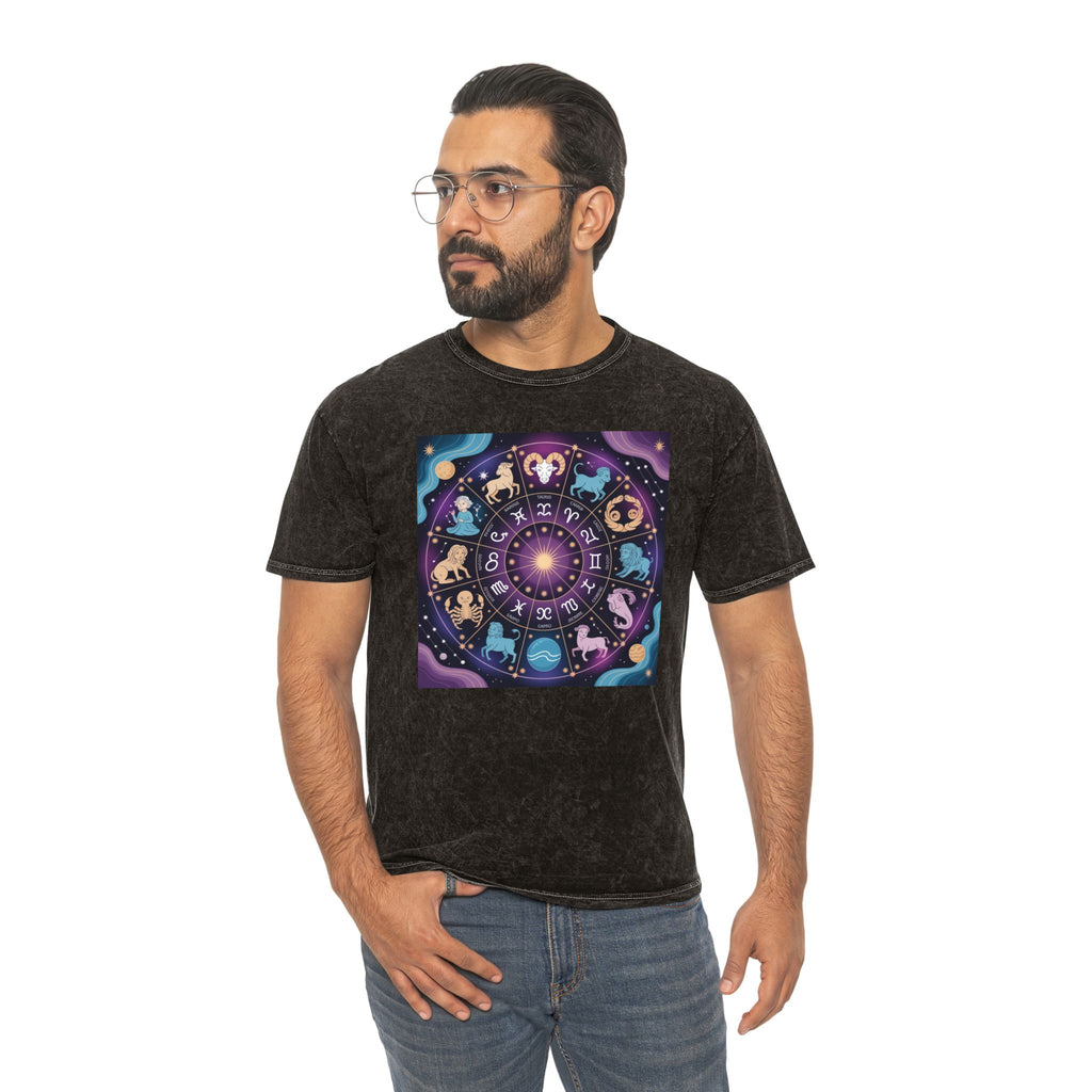 T-shirt délavé en minéraux Roue du Zodiaque – T-shirt coloré Signes astrologiques