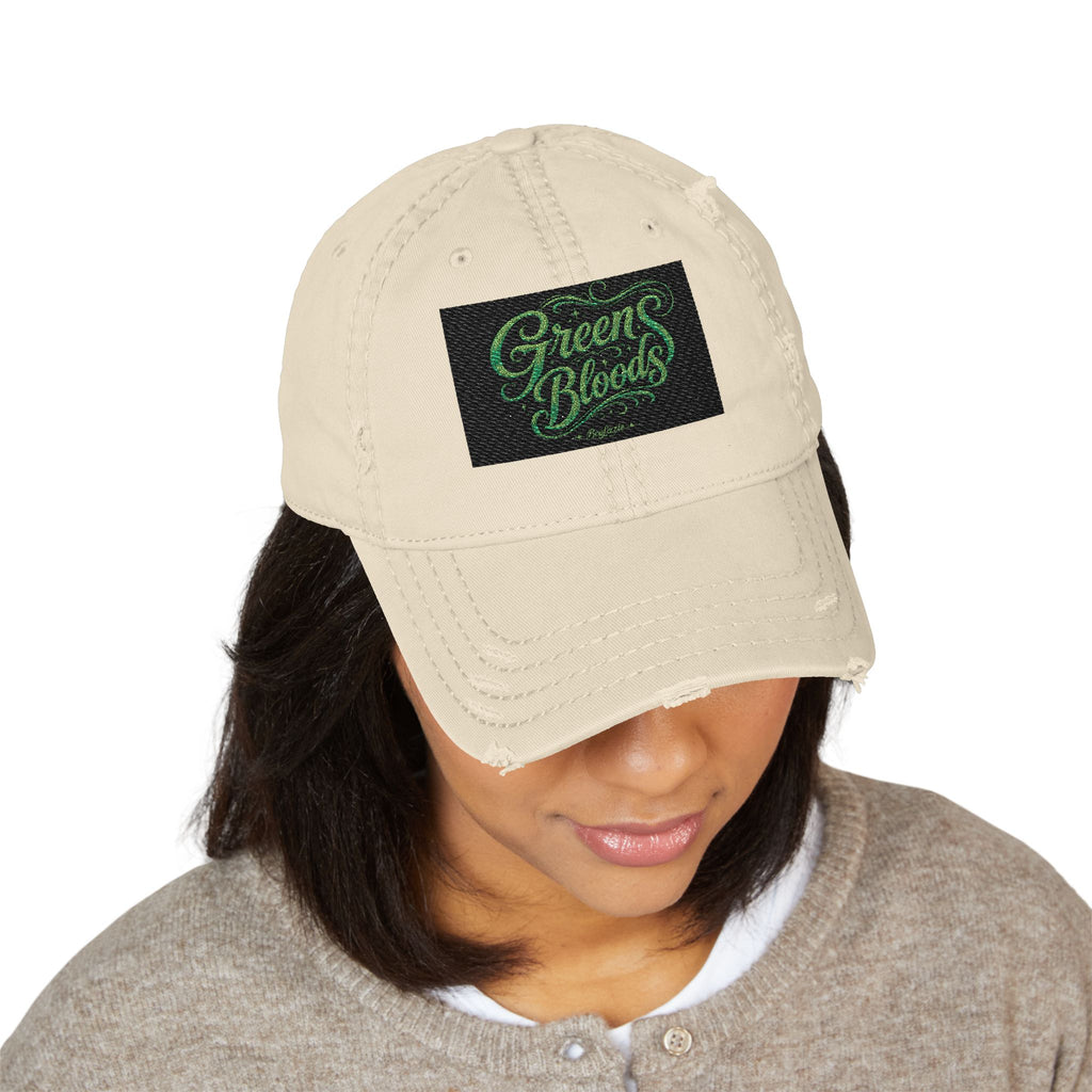 Distressed Embroidered 'Green Bloods' Dad Hat