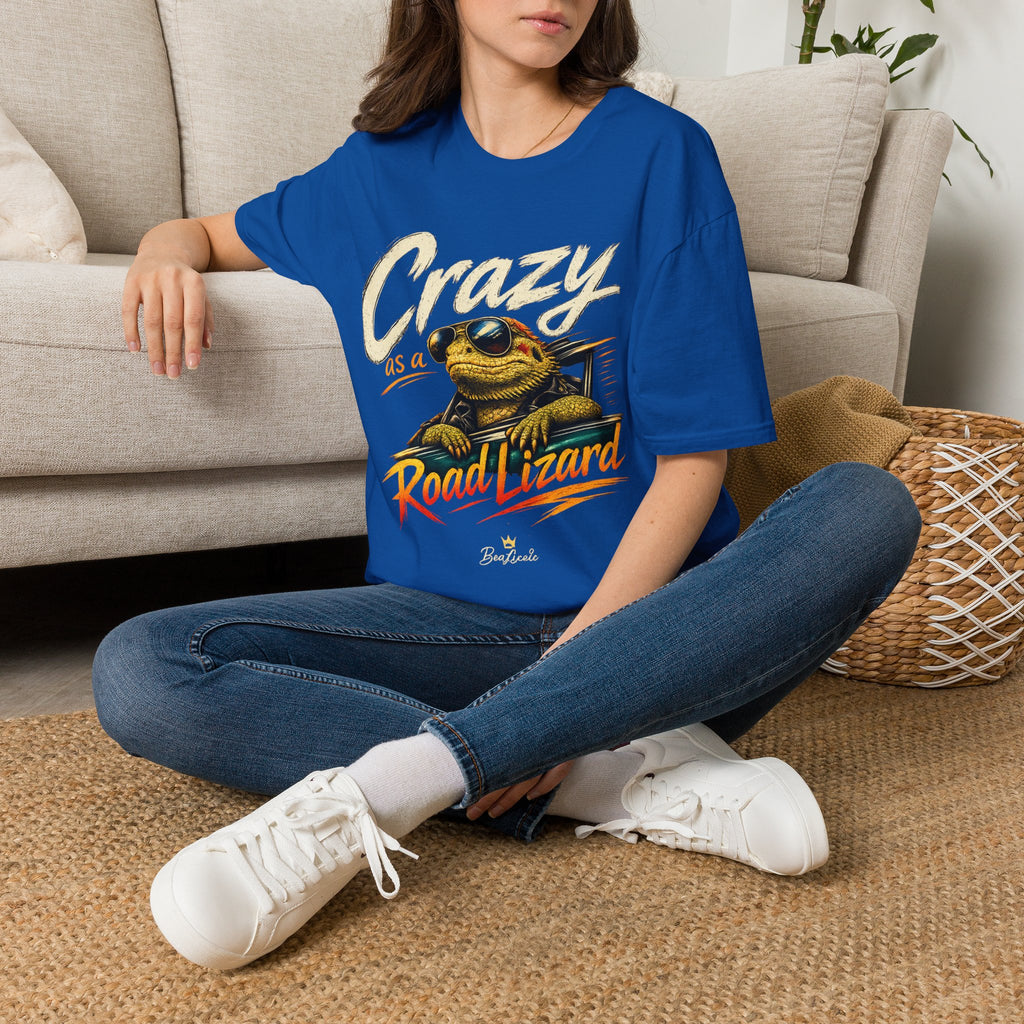 Crazy Road Lizard T-Shirt — Retro Graphic Tee with Sunglasses Lizard