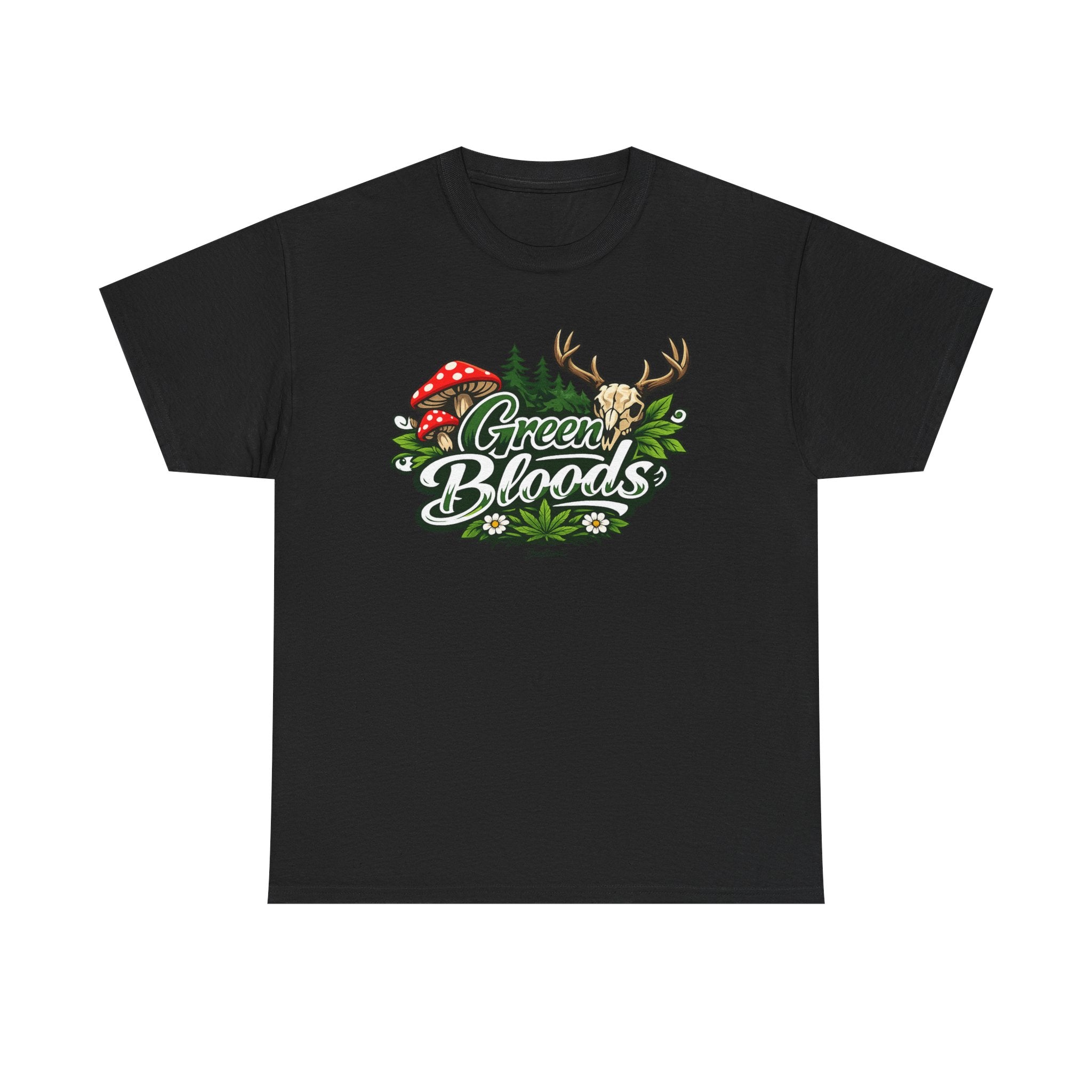 Green Bloods Nature T-Shirt – Deer, Mushrooms & Forest Graphic Tee