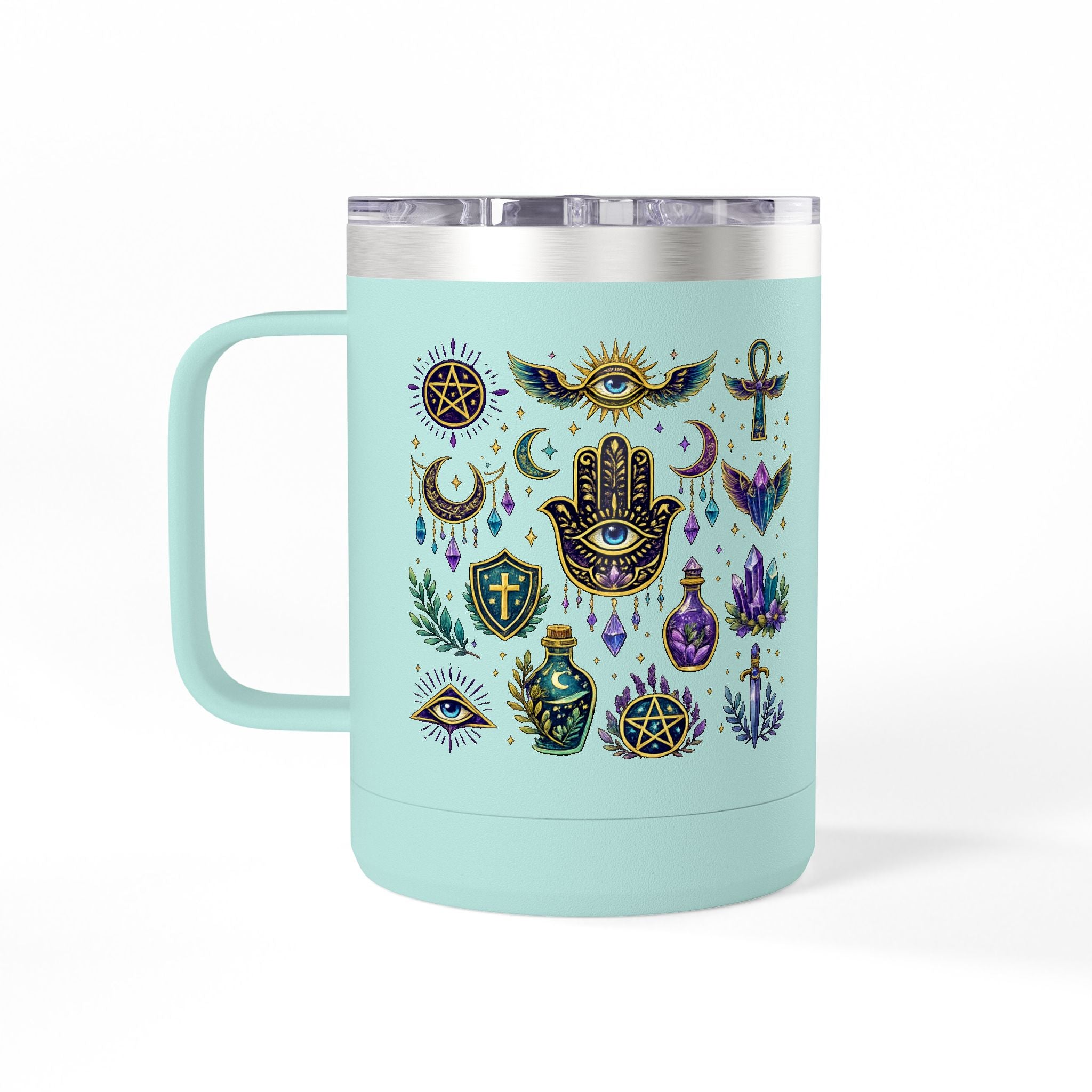 15oz Travel Mug — Purple Floral Anchor