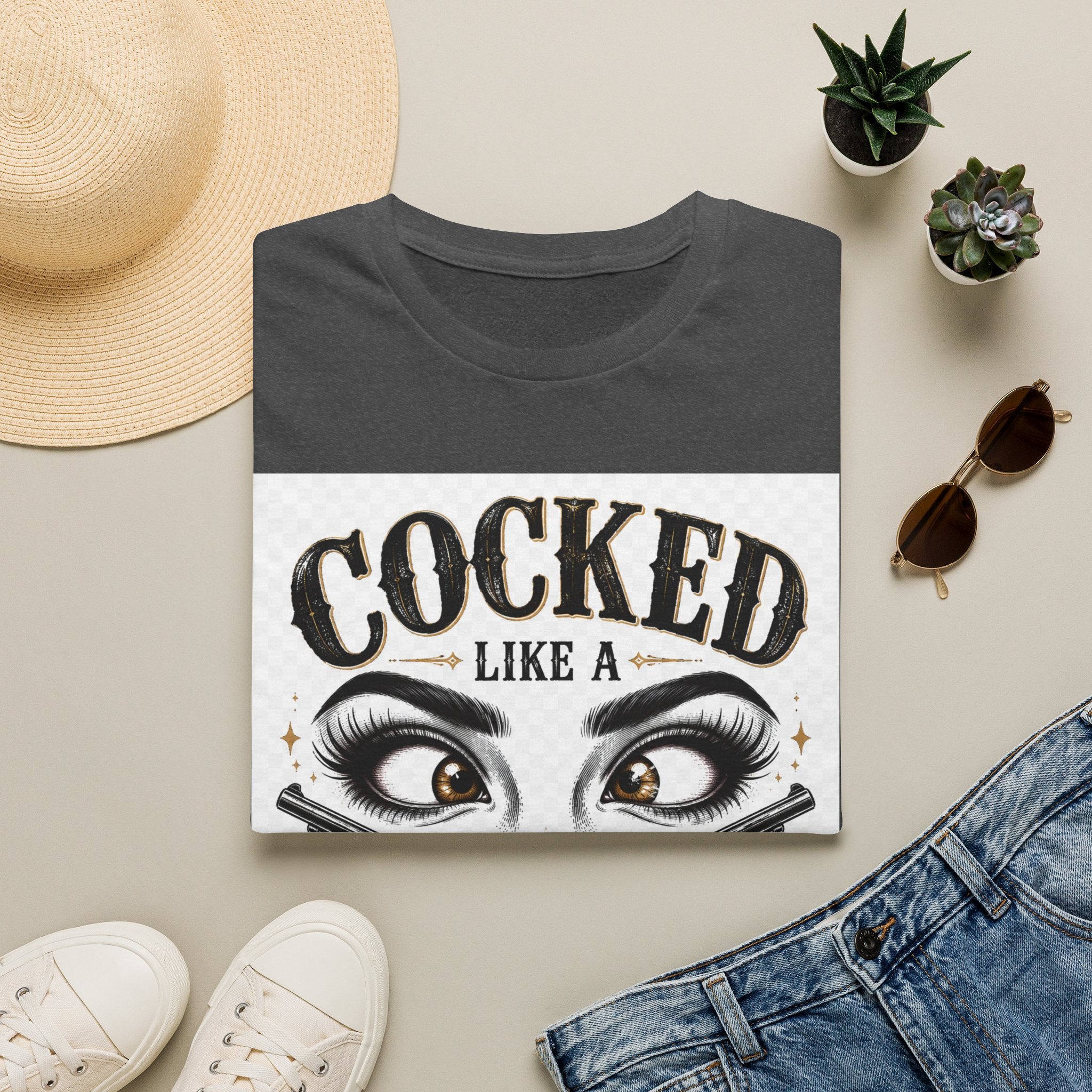 Cocked Like a Pistol T-Shirt — Retro Western Eyelash Graphic Tee