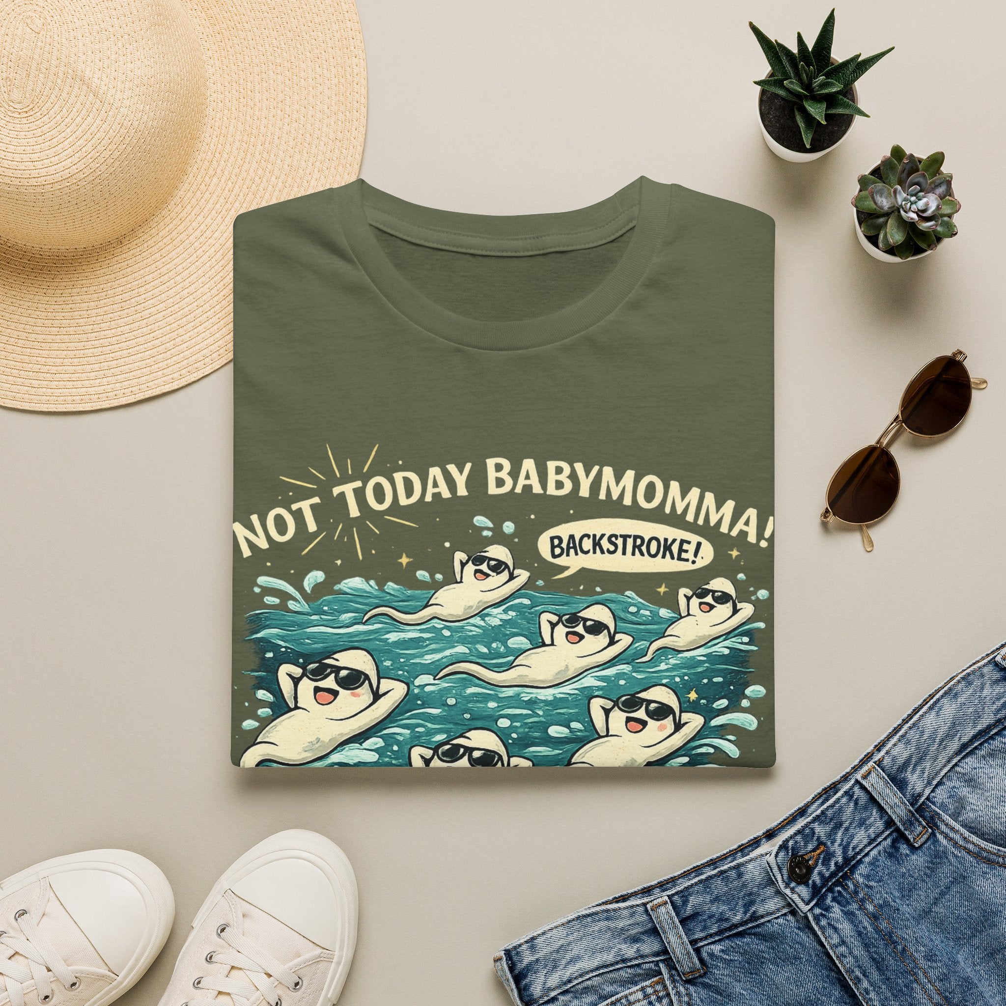 Backstroke Sloths T-Shirt — Cute Retro Swimming Sloth Design ("Backstroke! Not Today Harassment")