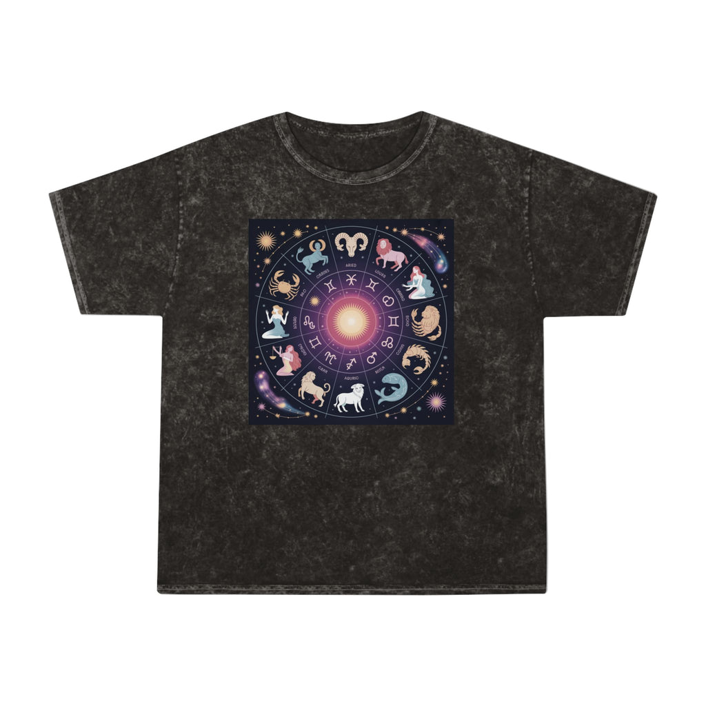 T-shirt Délavé à Motifs Zodiaque — Tee-shirt Coloré Signes Astrologiques