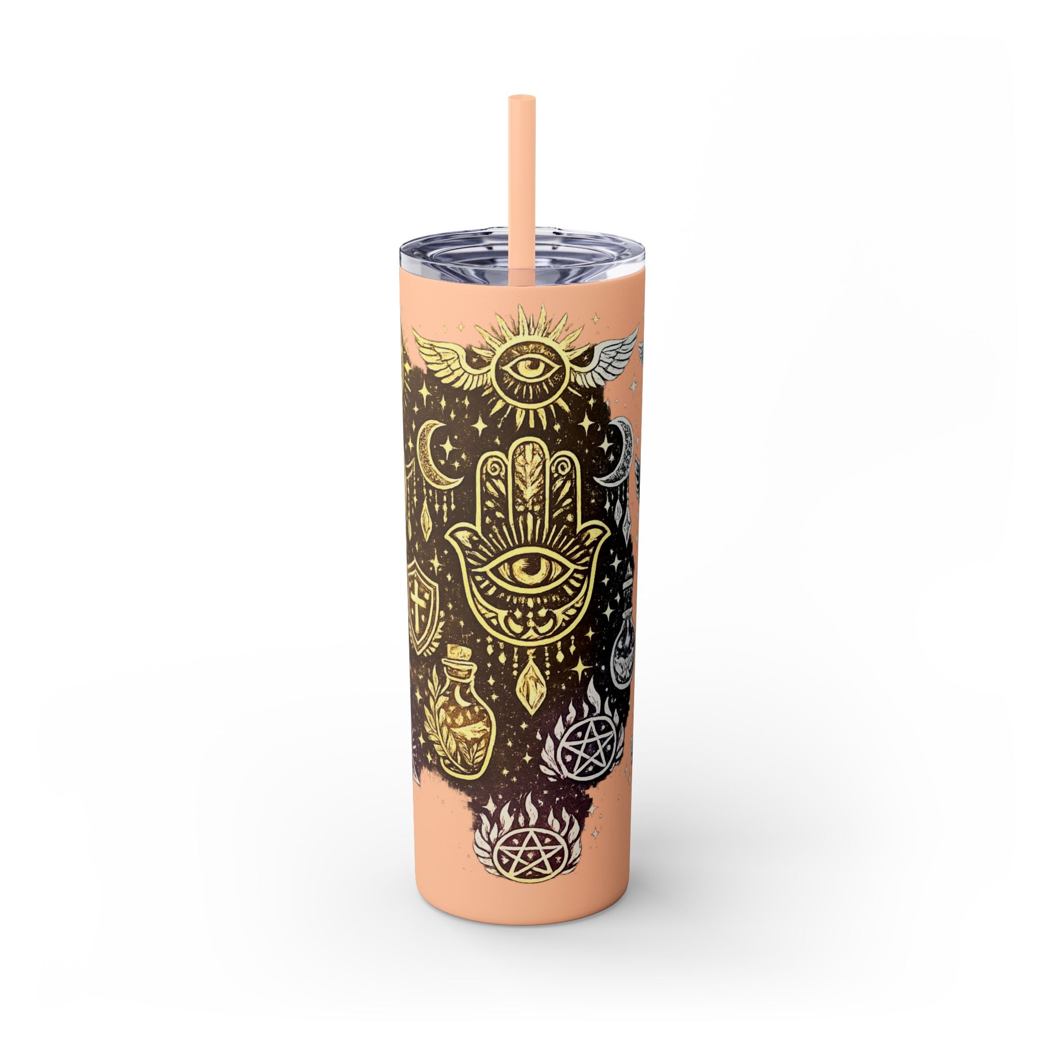 20oz Skinny Tumbler — Gold Mystic Hamsa & Celestial Eye Tumbler with Straw