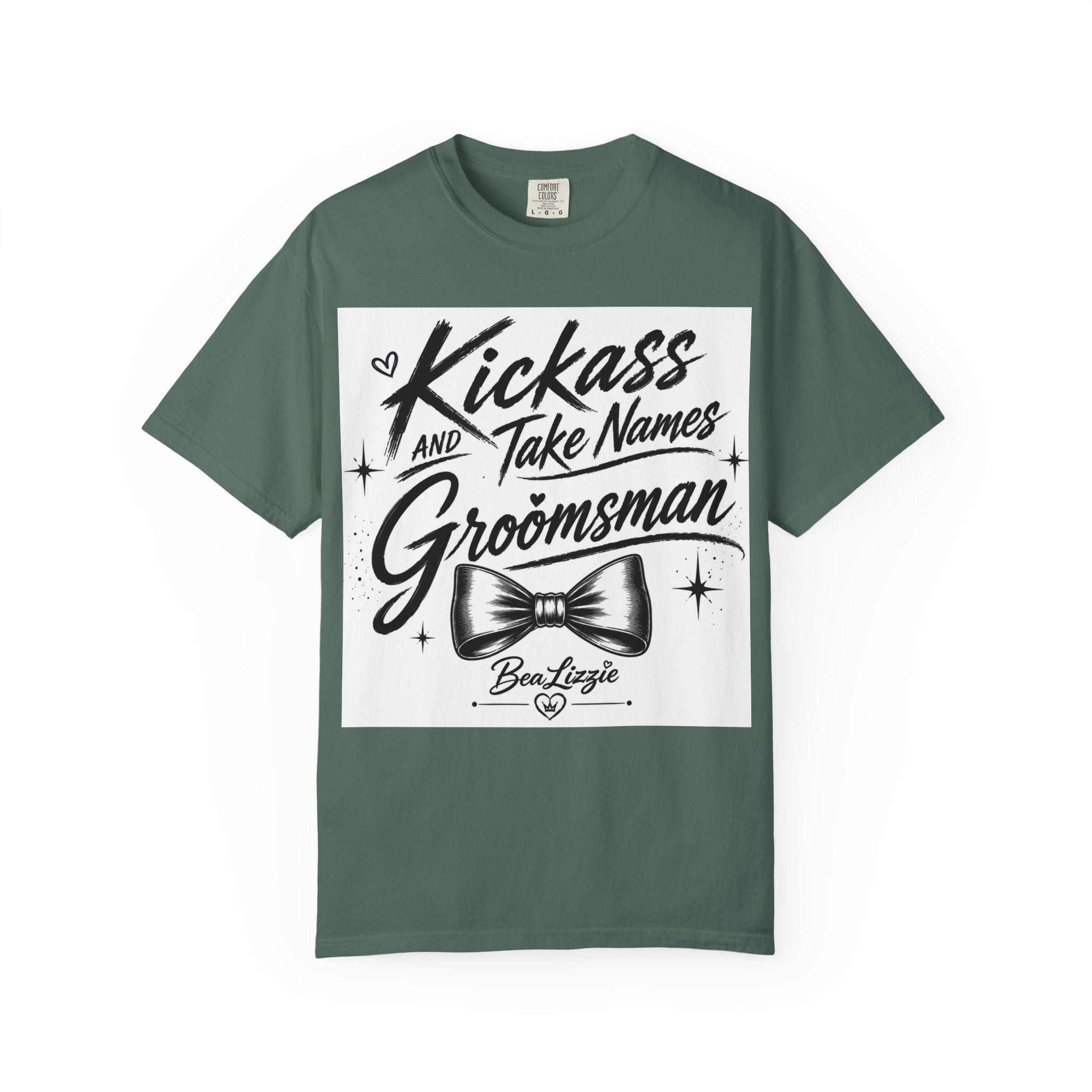 Kickass and Take Names Groomsman T-Shirt — Funny Bachelor Party Tee with Bow Tie Design