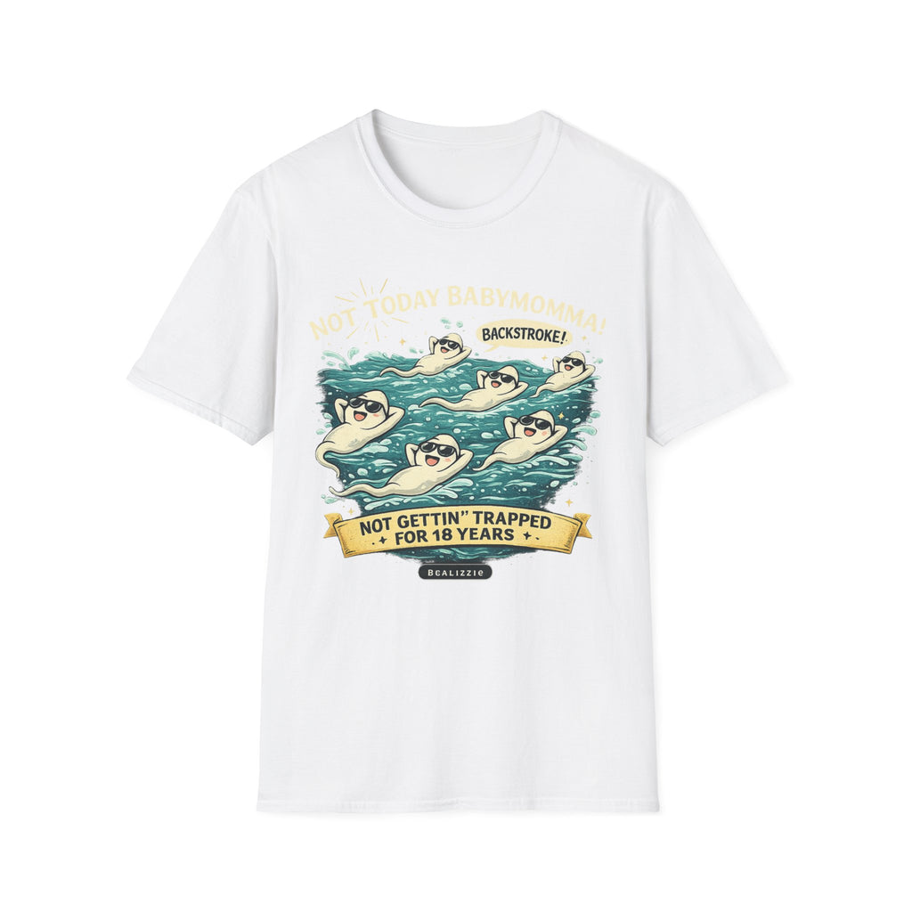 Backstroke Sloths T-Shirt — Cute Retro Swimming Sloth Design ("Backstroke! Not Today Harassment")