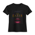 The Eater Graphic Tee — Women's Black Fitted Shirt with Lip Art