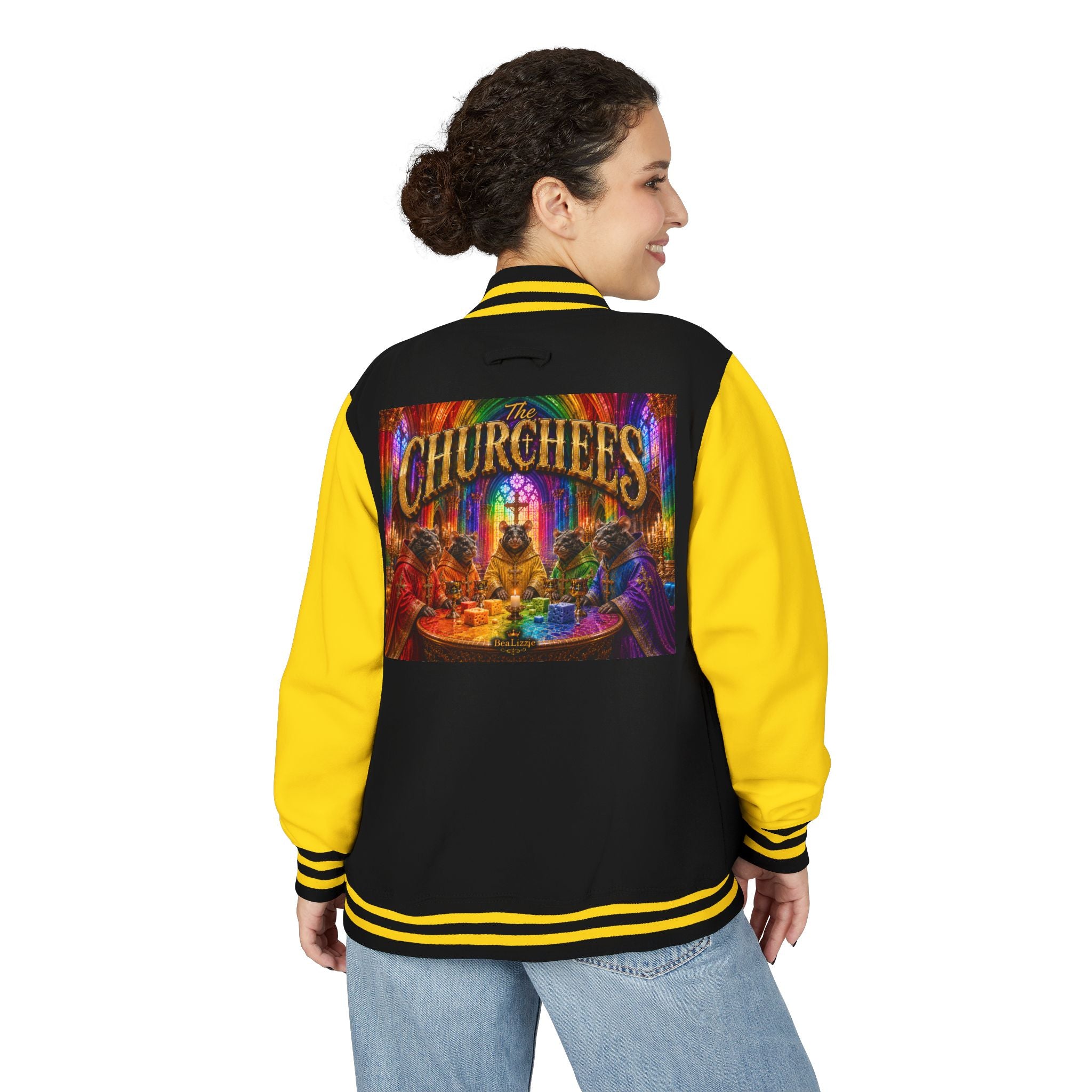 Letterman Jacket — Colorful 'The Churchlees' Retro Band Graphic