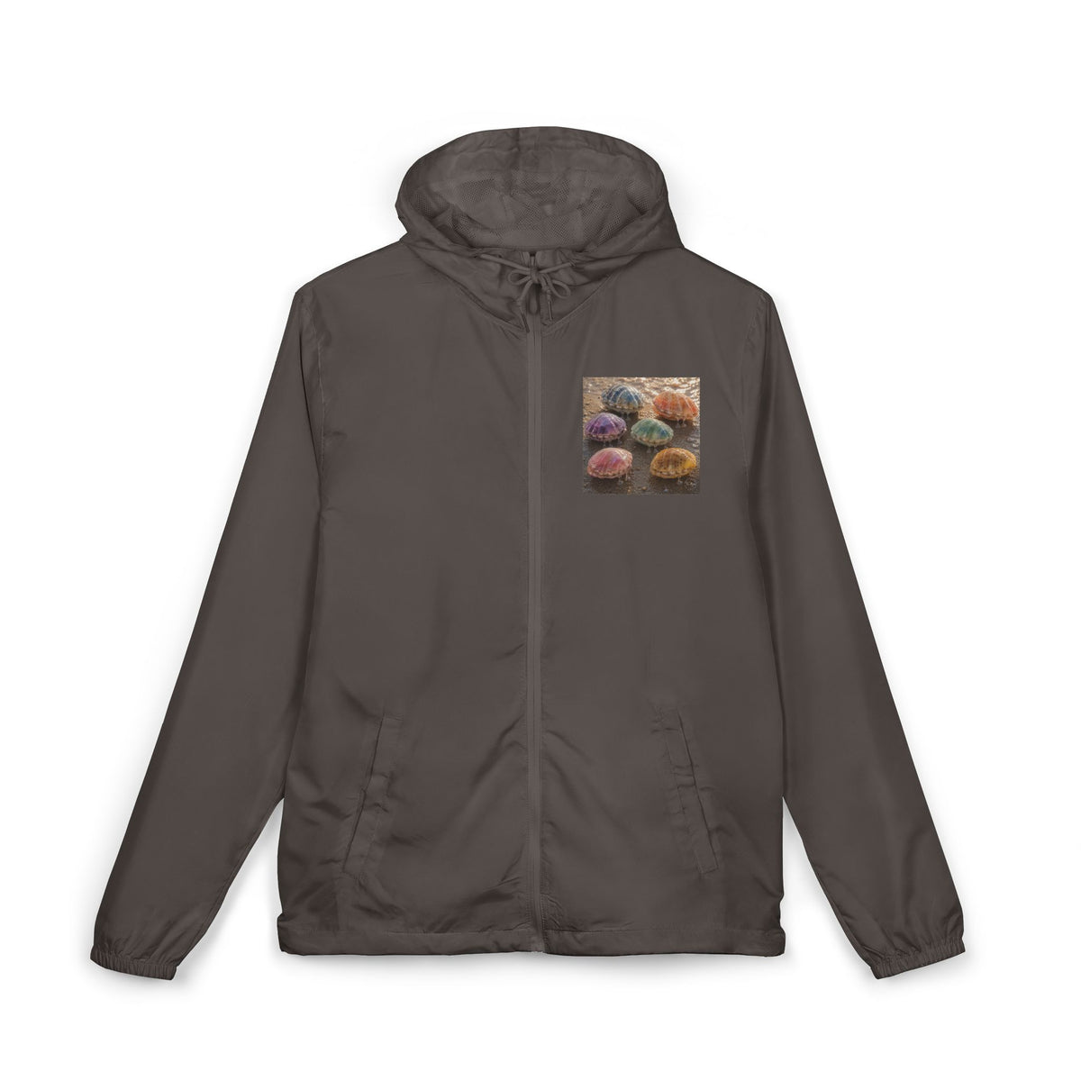 Windbreaker Jacket — Colorful Sea Urchin Pocket Print, Lightweight Hooded Shell