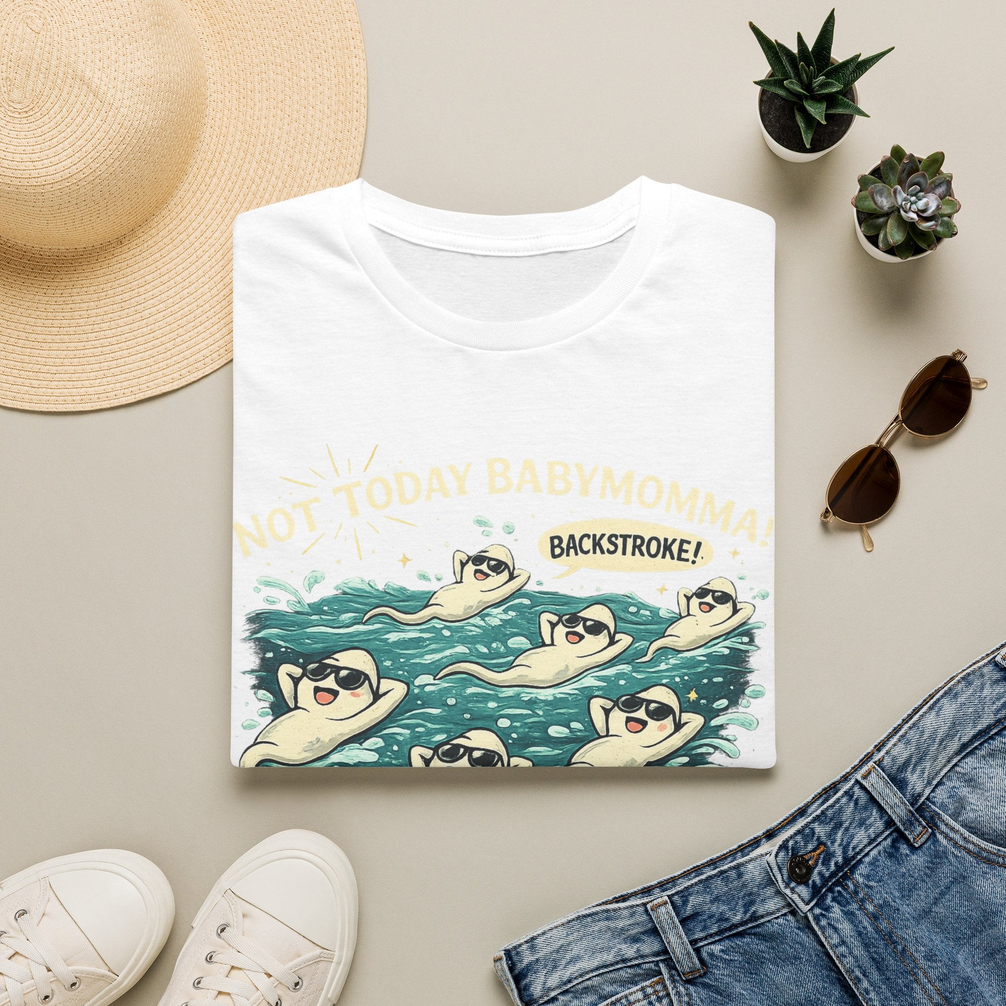 Backstroke Sloths T-Shirt — Cute Retro Swimming Sloth Design ("Backstroke! Not Today Harassment")