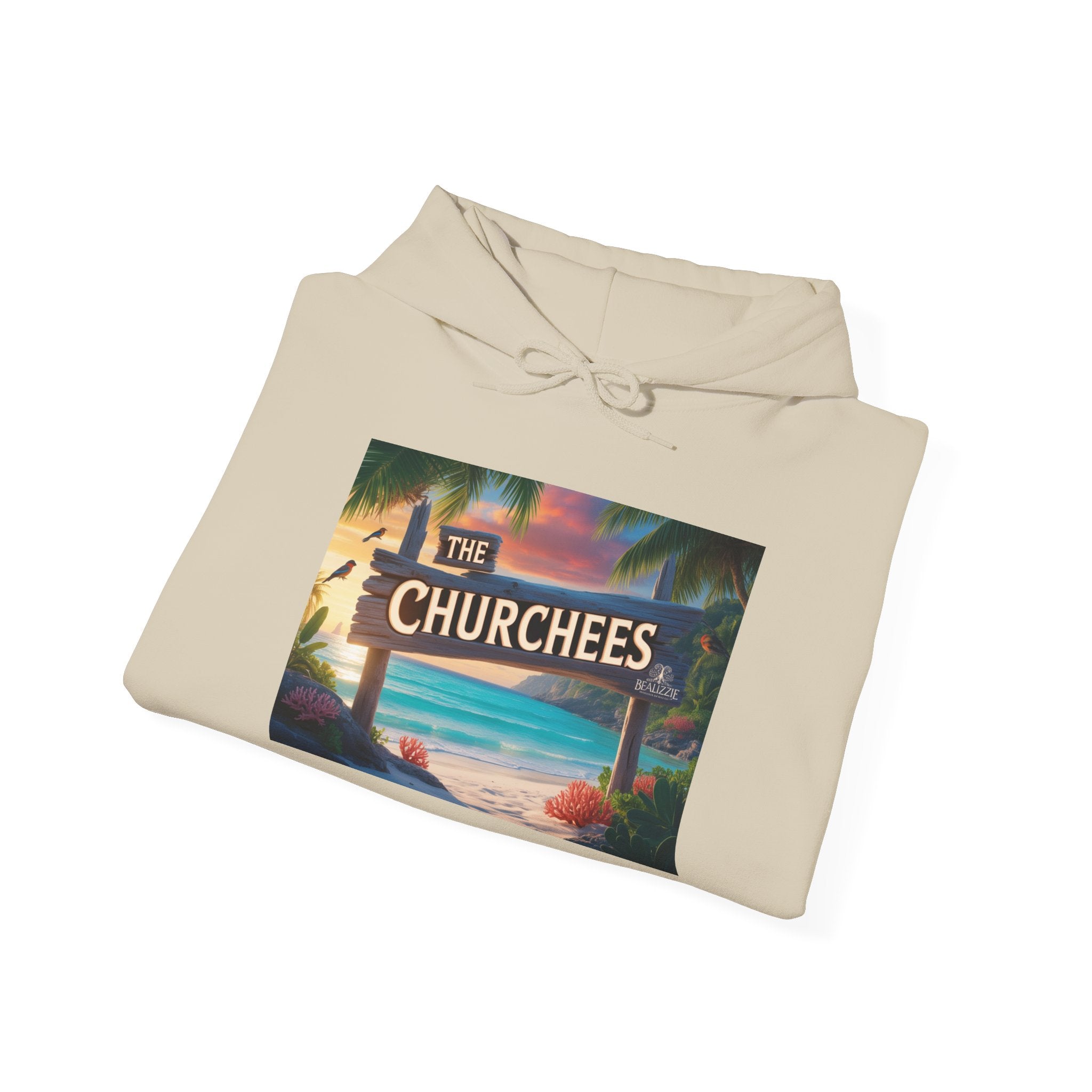 The Churchees Retro Beach Hoodie – Vintage Surf Sign Graphic Sweatshirt