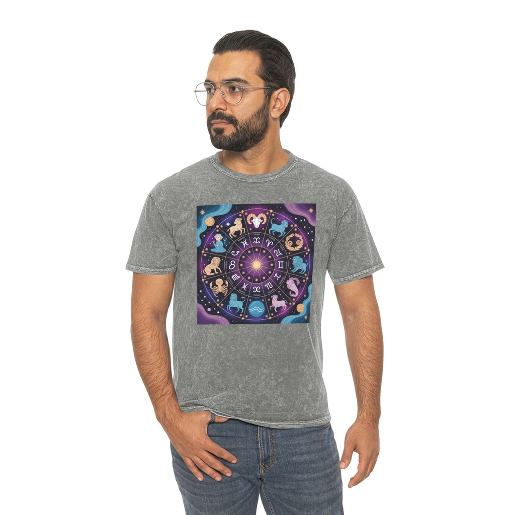 T-shirt délavé en minéraux Roue du Zodiaque – T-shirt coloré Signes astrologiques