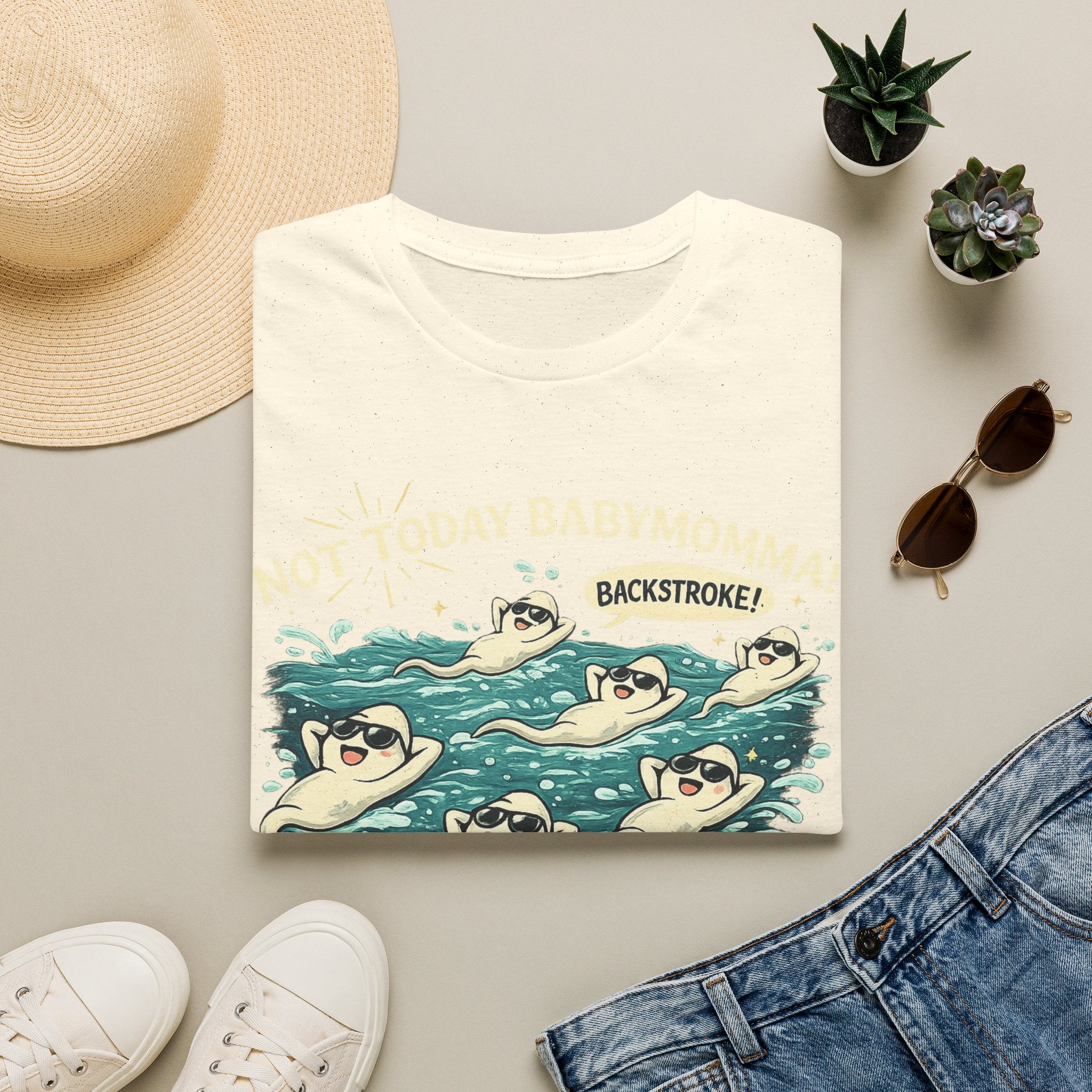 Backstroke Sloths T-Shirt — Cute Retro Swimming Sloth Design ("Backstroke! Not Today Harassment")