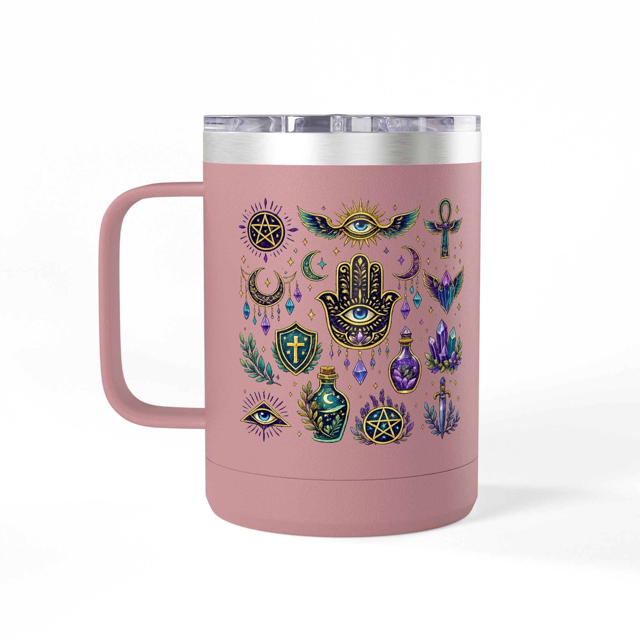 15oz Travel Mug — Purple Floral Anchor
