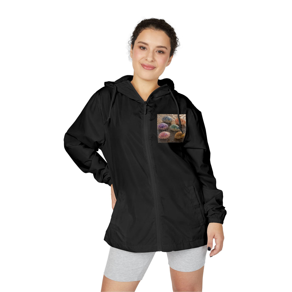 Windbreaker Jacket — Colorful Sea Urchin Pocket Print, Lightweight Hooded Shell
