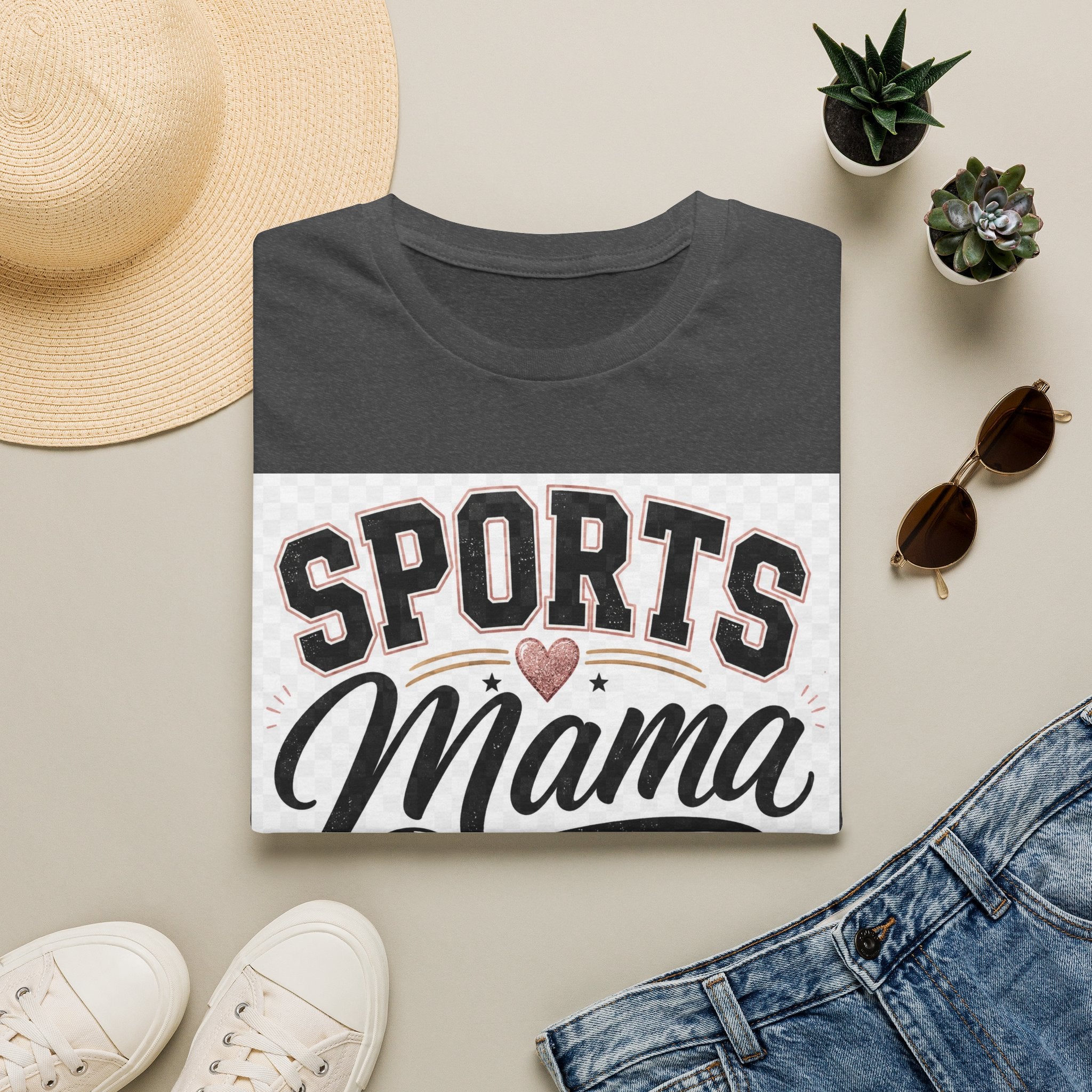 Sports Mama T‑Shirt — Cute Athletic Mom Tee with Heart & Ball Design