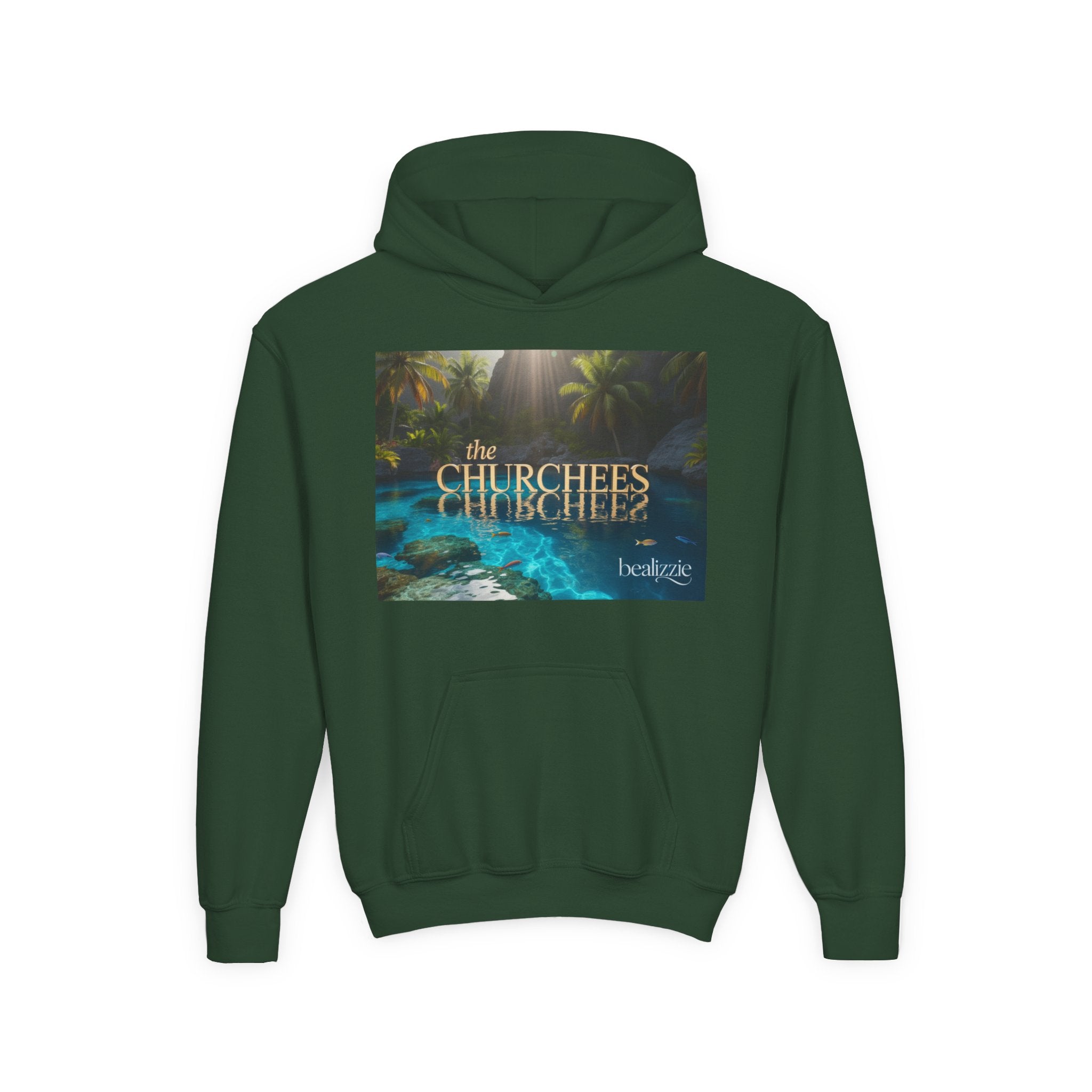 Youth Hoodie – "the CHURCHEES" Tropical Pool Graphic Sweatshirt