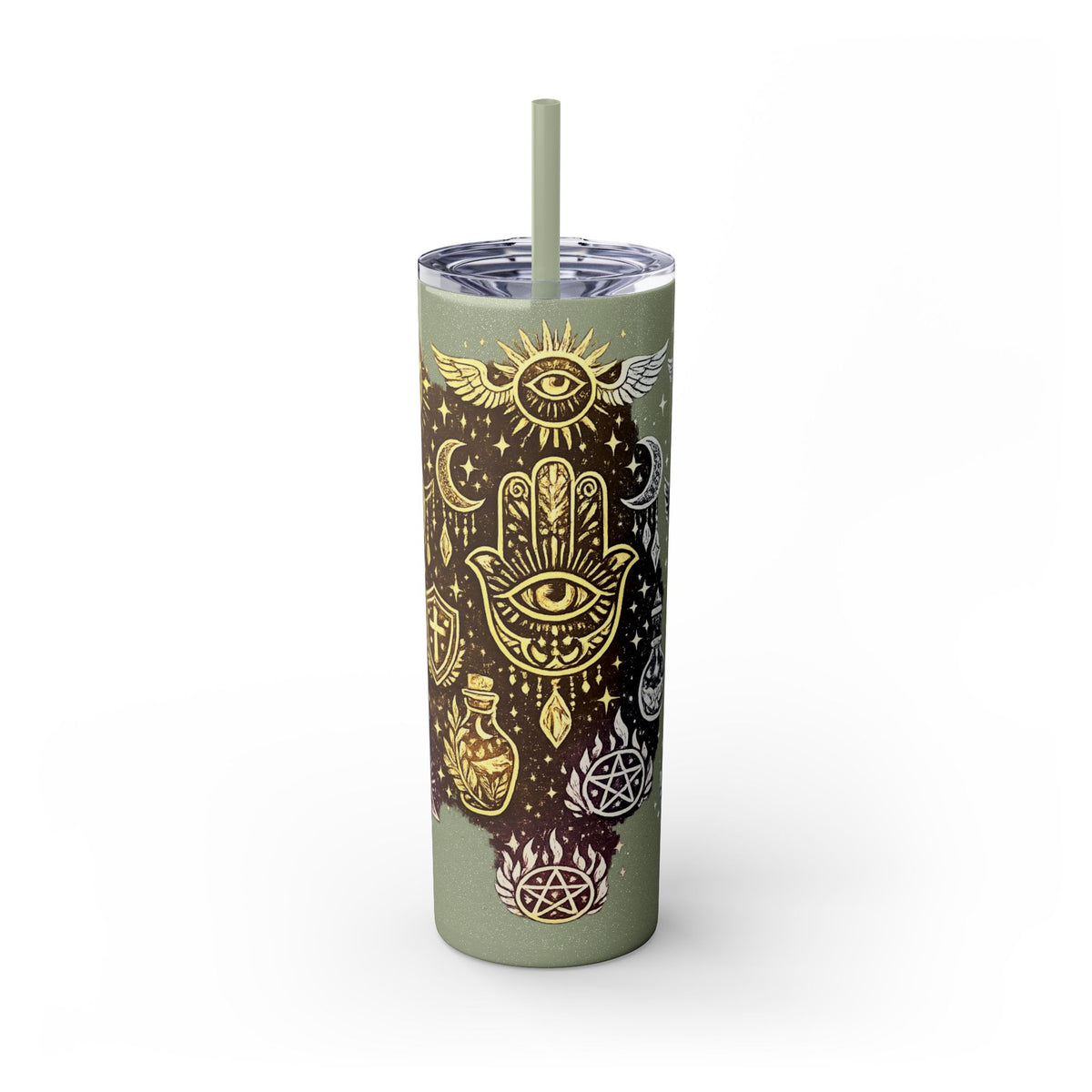 20oz Skinny Tumbler — Gold Mystic Hamsa & Celestial Eye Tumbler with Straw