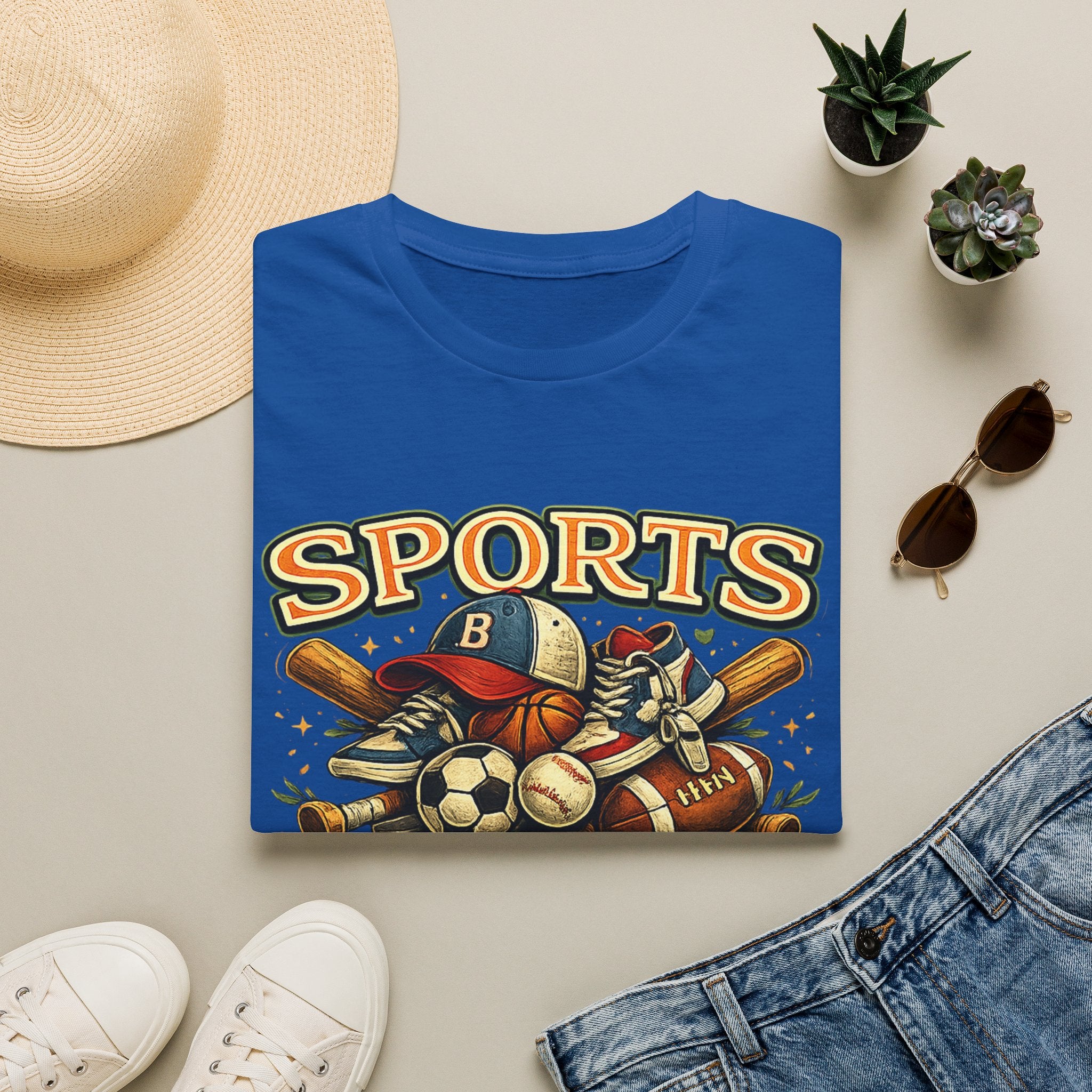 Sports Equipment Graphic T-Shirt — "Sports" Vintage Athletic Design