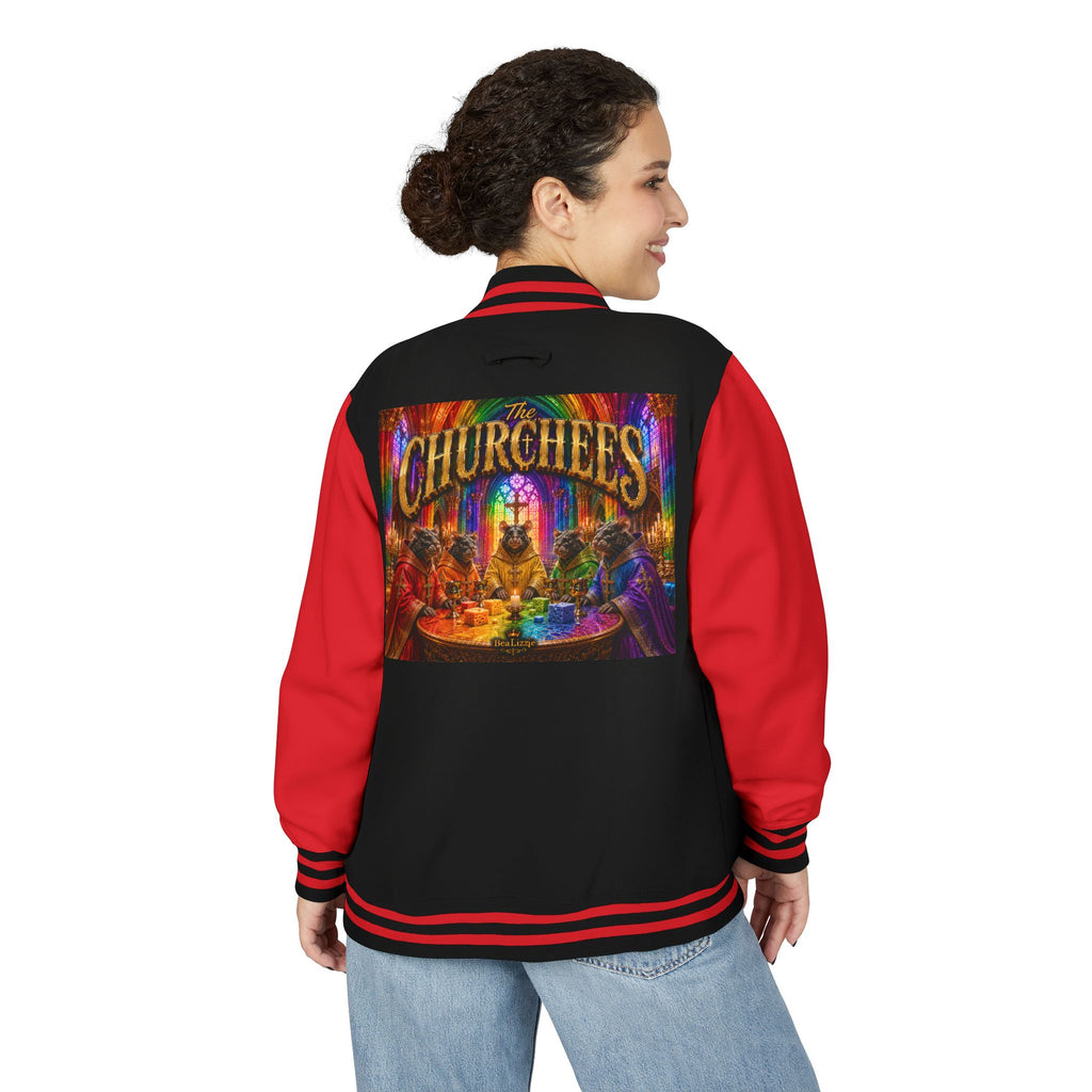 Letterman Jacket — Colorful 'The Churchlees' Retro Band Graphic