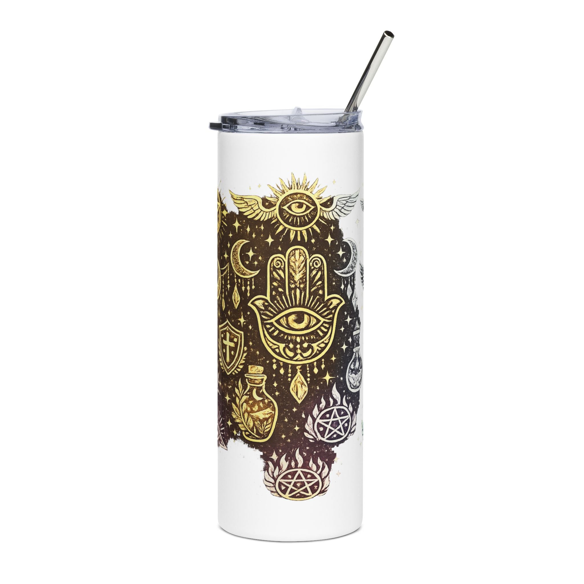 Mystic Hamsa Stainless Steel Tumbler — 20oz Spiritual Eye & Moon Travel Mug