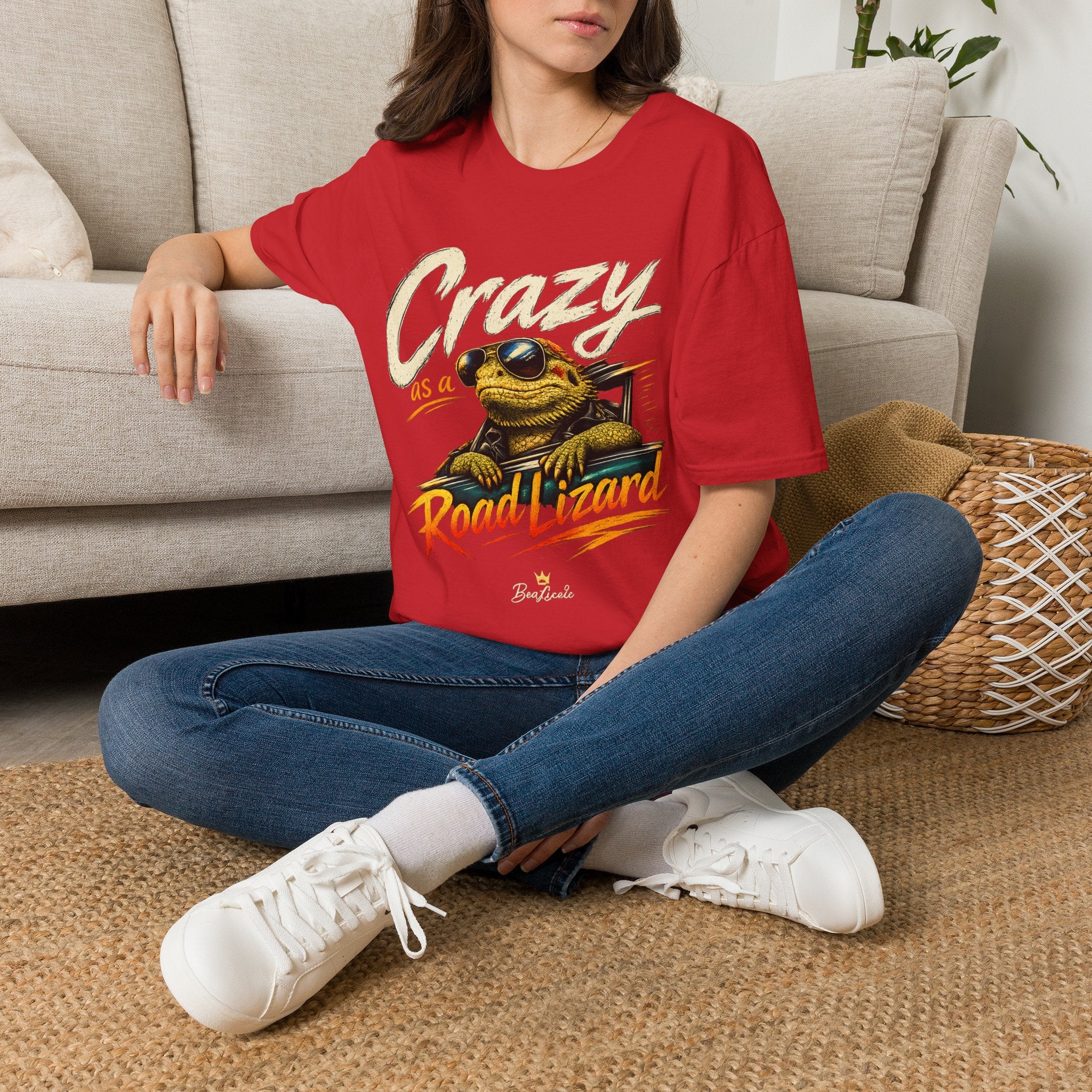 Crazy Road Lizard T-Shirt — Retro Graphic Tee with Sunglasses Lizard