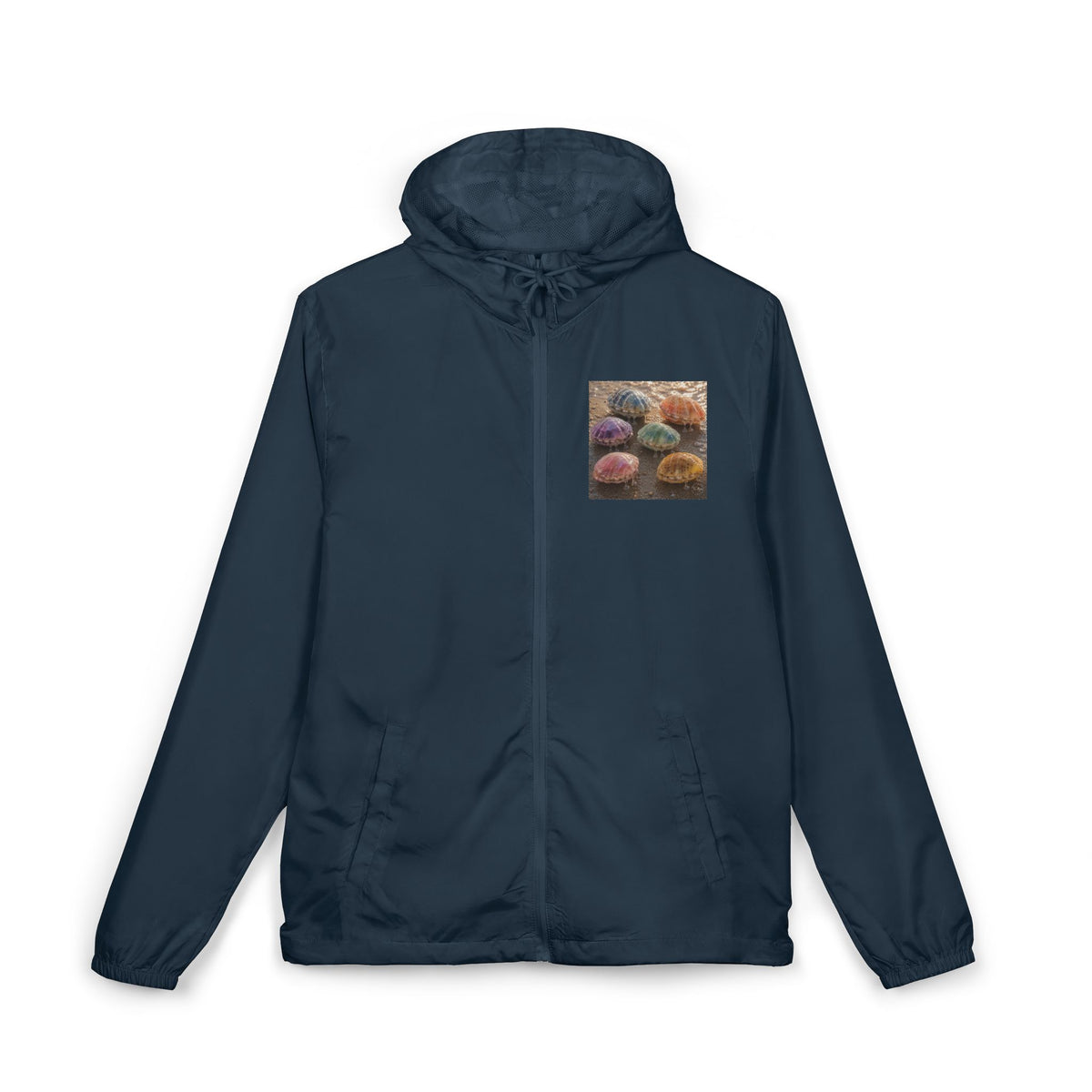 Windbreaker Jacket — Colorful Sea Urchin Pocket Print, Lightweight Hooded Shell