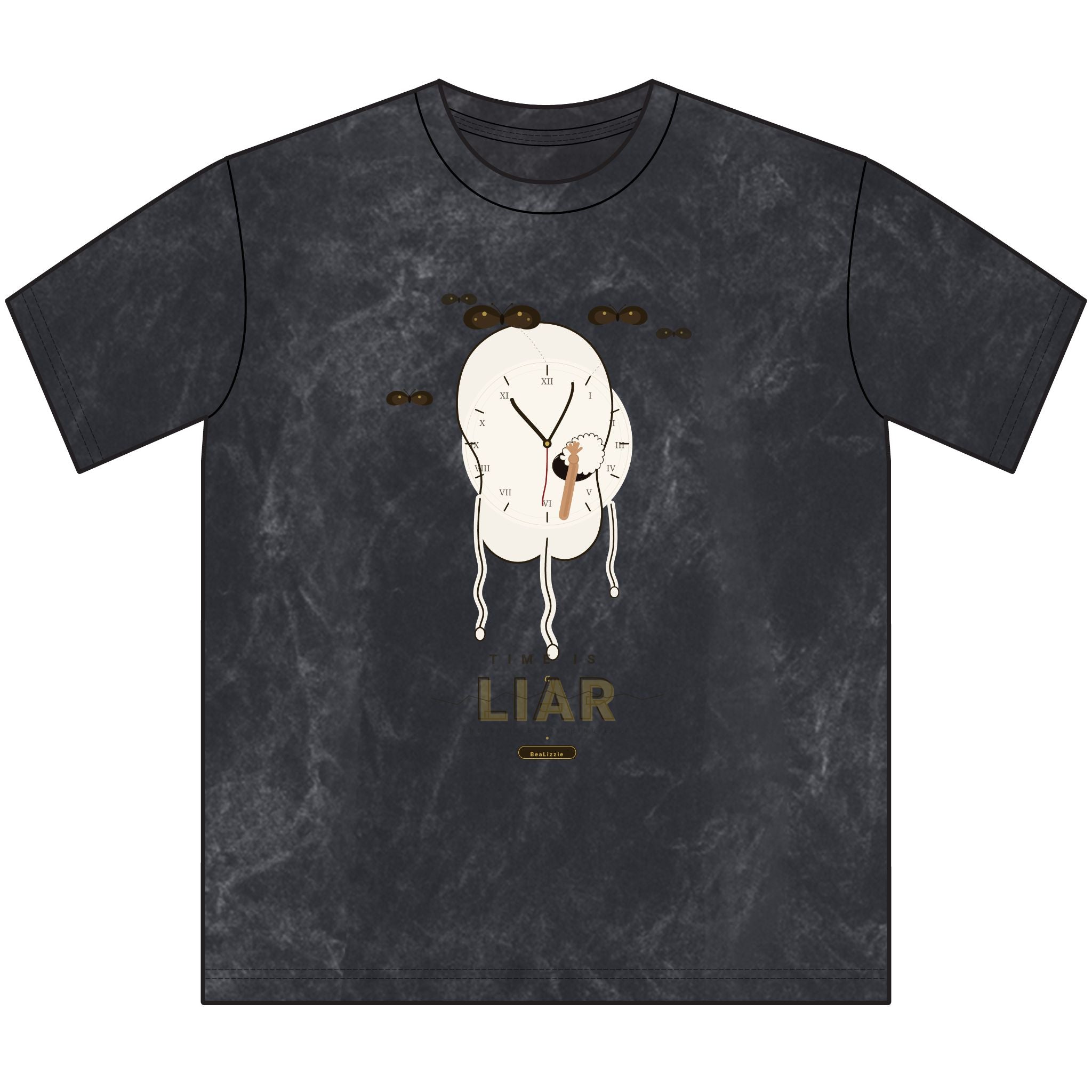 Vintage Brown Tee — Surreal Melting Clock Graphic with “H I A R” Text