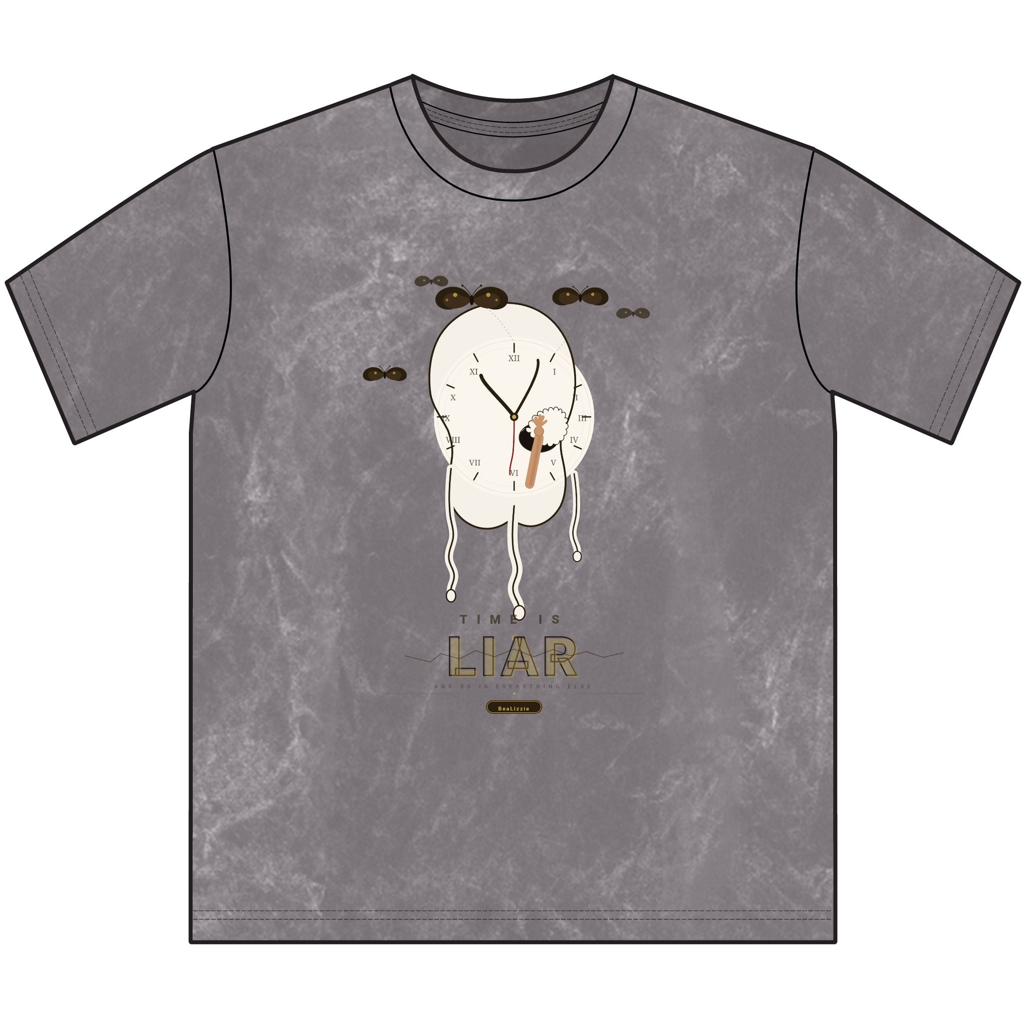 Vintage Brown Tee — Surreal Melting Clock Graphic with “H I A R” Text