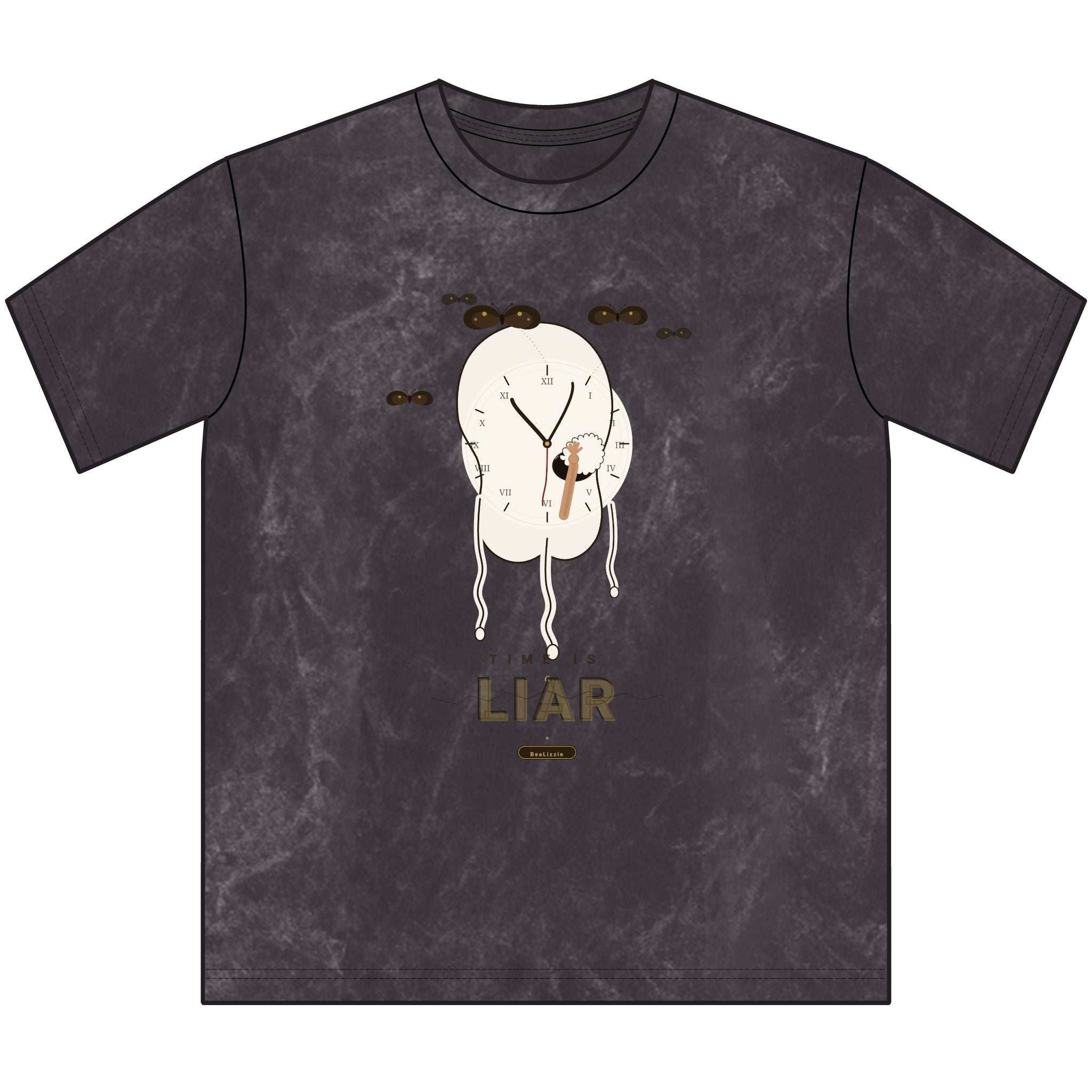 Vintage Brown Tee — Surreal Melting Clock Graphic with “H I A R” Text